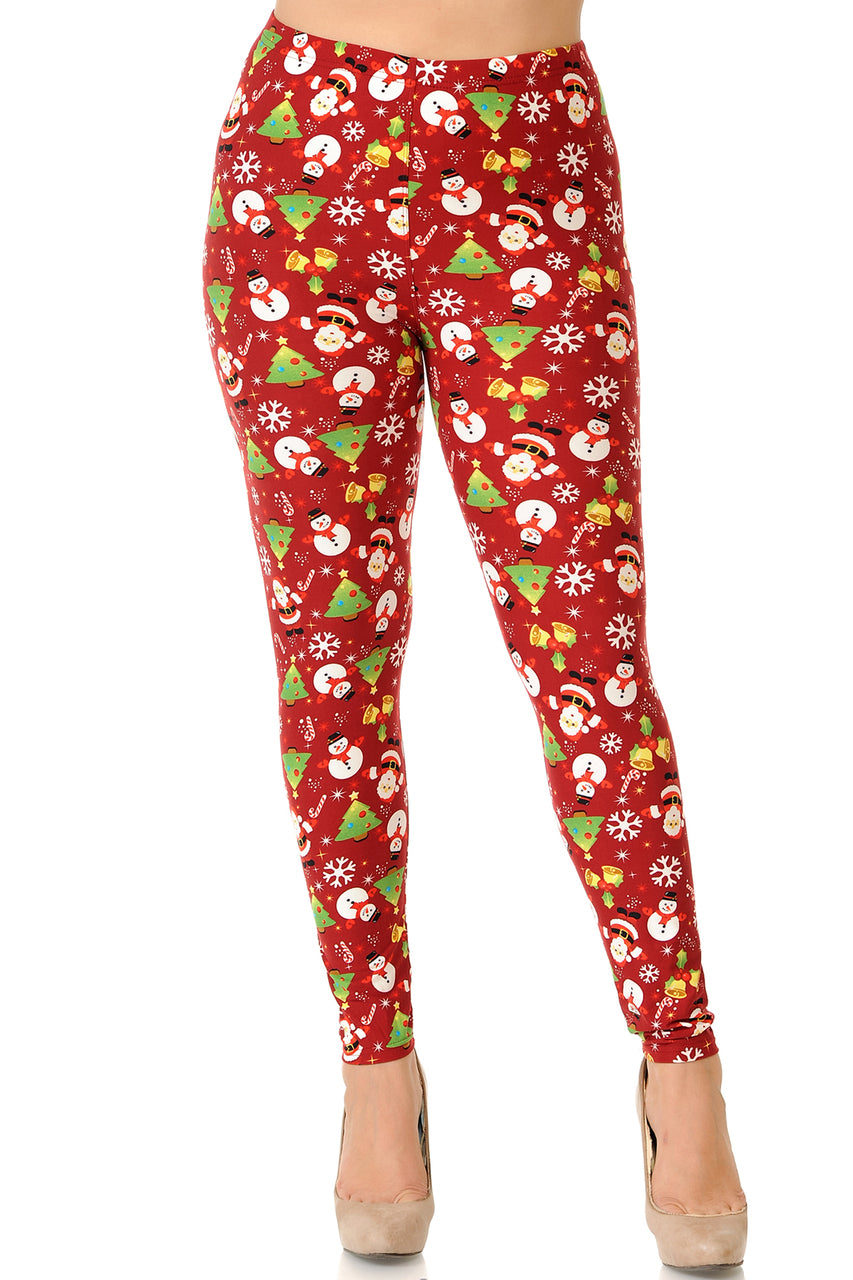 Buttery Soft Festive Christmas Delight Extra Plus Size Leggings - 3X-5X (Red,XPlus One Size)