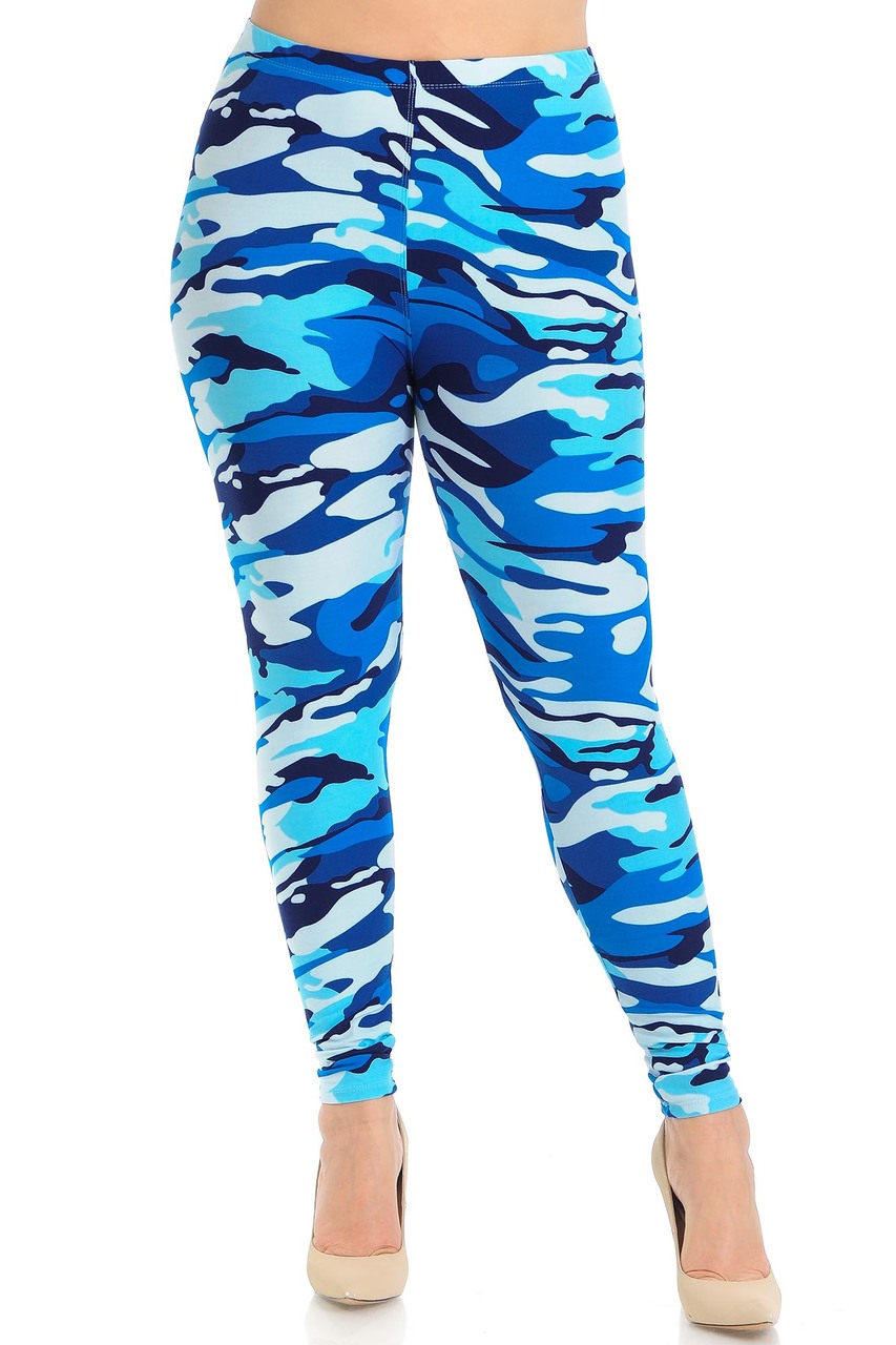 Buttery Soft Blue Camouflage Extra Plus Size Leggings - 3X-5X - EEVEE (XPlus One Size,Blue)