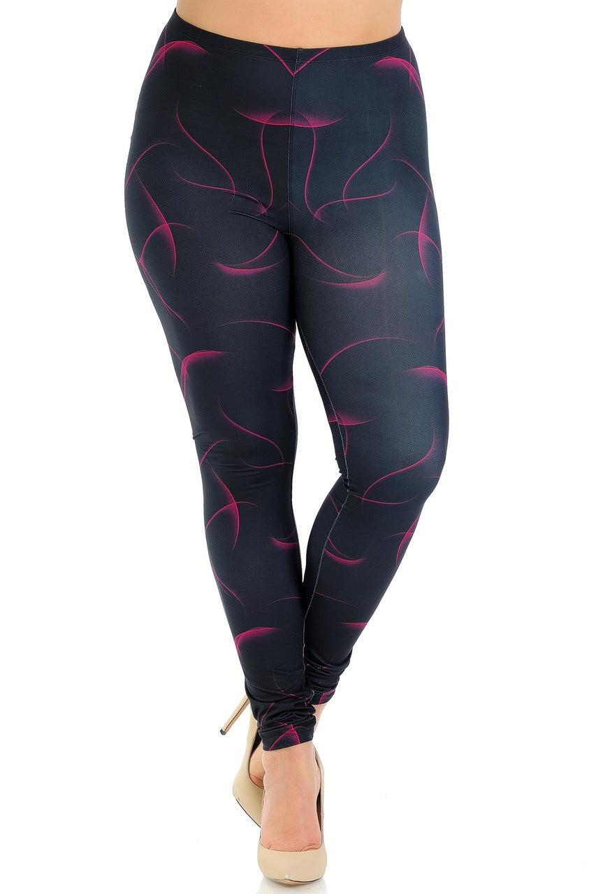 Creamy Soft Fuchsia Mist Extra Plus Size Leggings - 3X-5X - USA Fashion (XPlus One Size,Black)