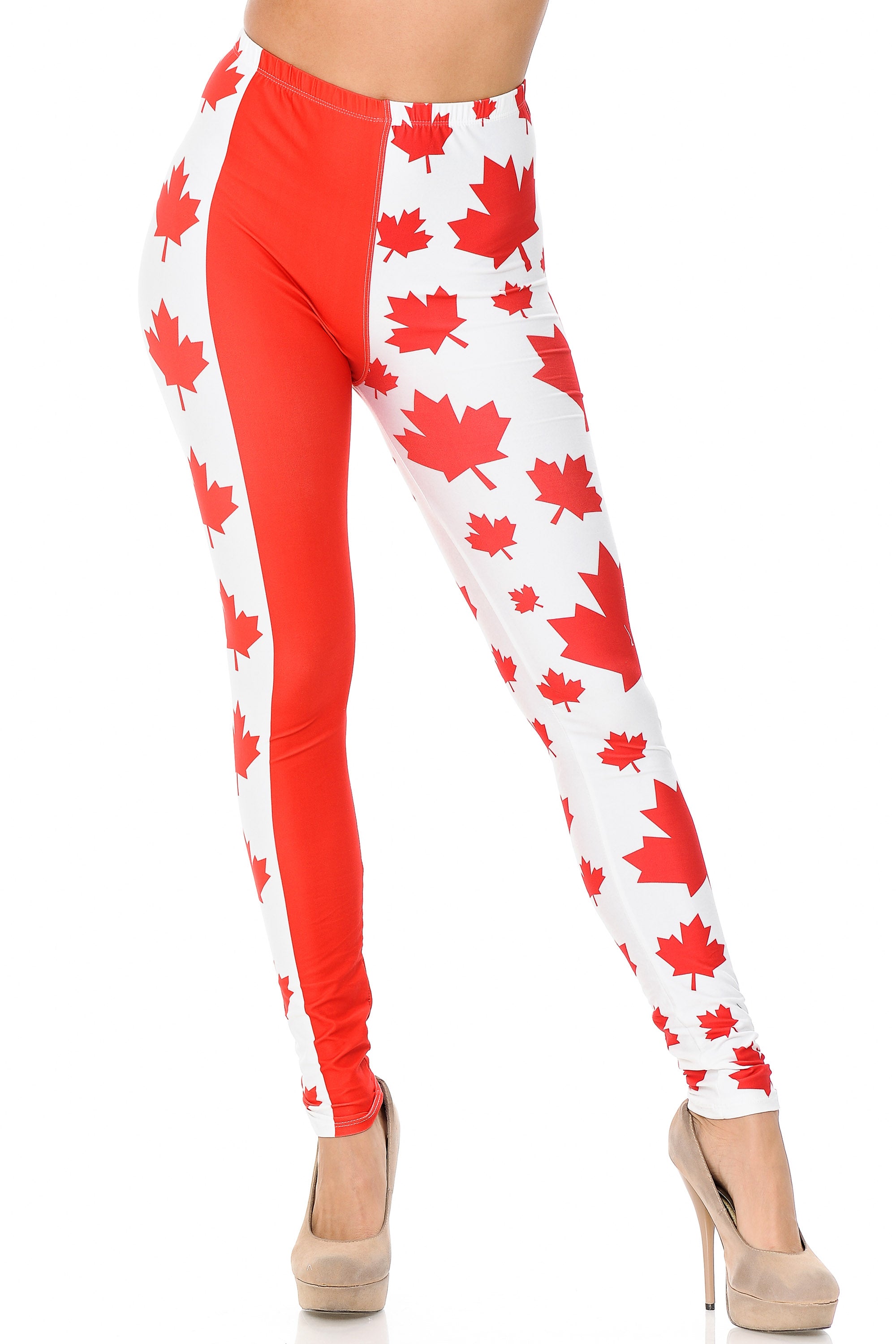 Creamy Soft Canadian Flag Extra Plus Size Leggings - 3X-5X (Red,XPlus One Size)