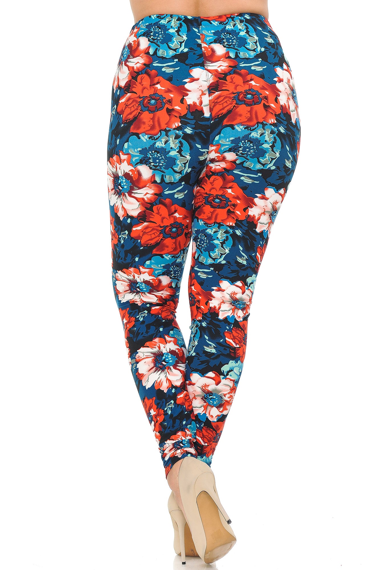 Buttery Soft Painted Floral Extra Plus Size Leggings - 3X-5X (XPlus One Size,Multi Color Bold)