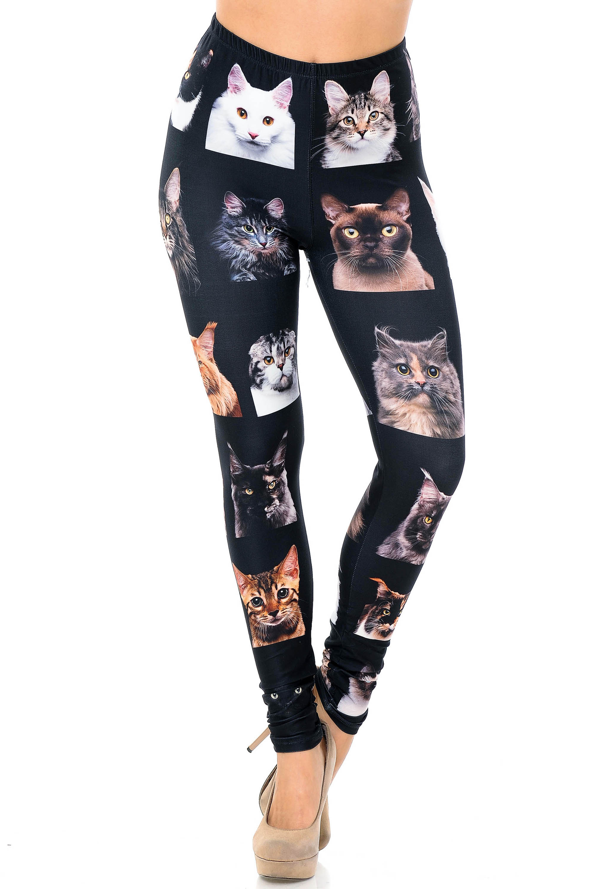 Creamy Soft Cute Kitty Cat Faces Extra Plus Size Leggings - 3X-5X - Version 2 - USA Fashion (XPlus One Size,Black)