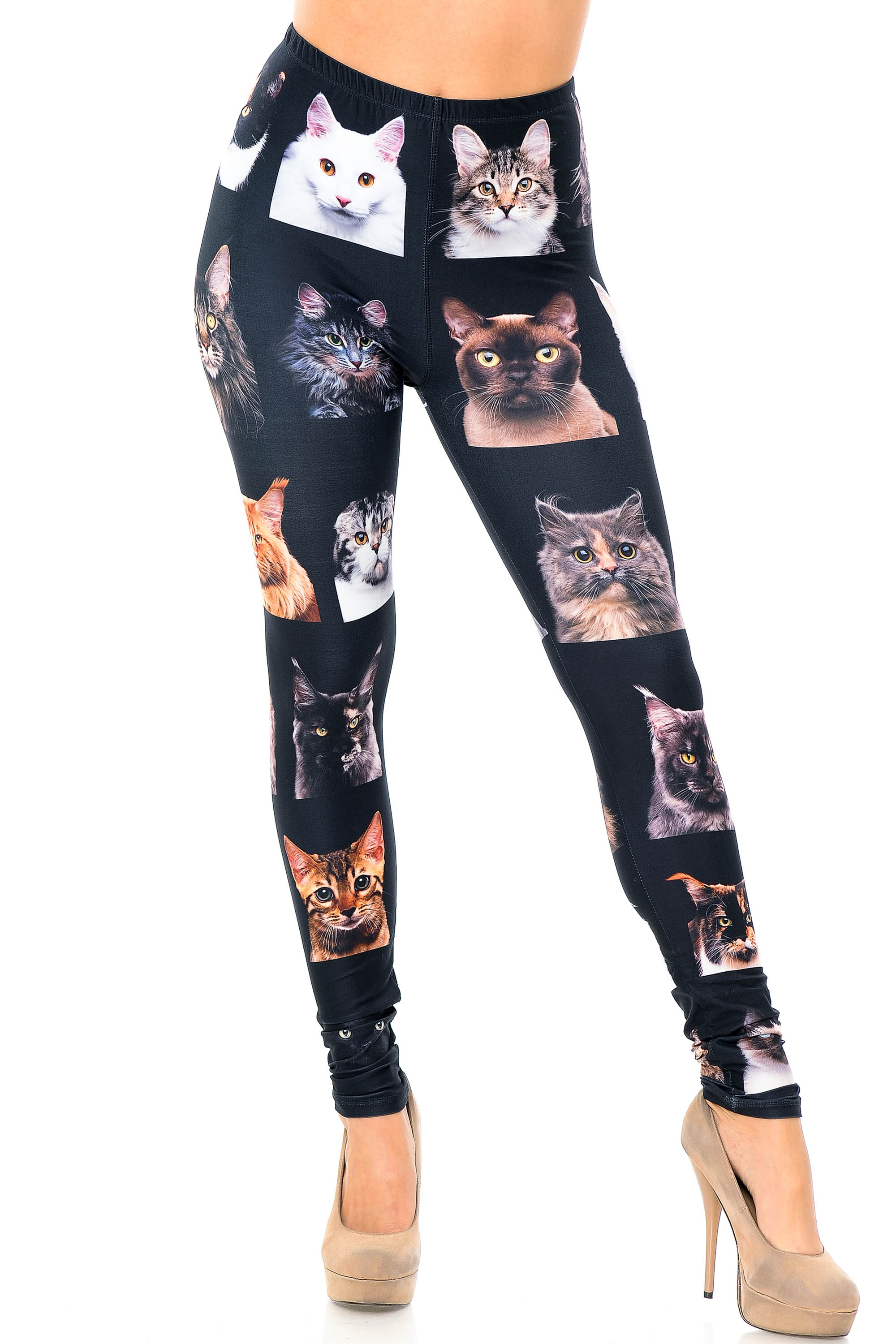Creamy Soft Cute Kitty Cat Faces Extra Plus Size Leggings - 3X-5X - Version 2 - USA Fashion (XPlus One Size,Black)