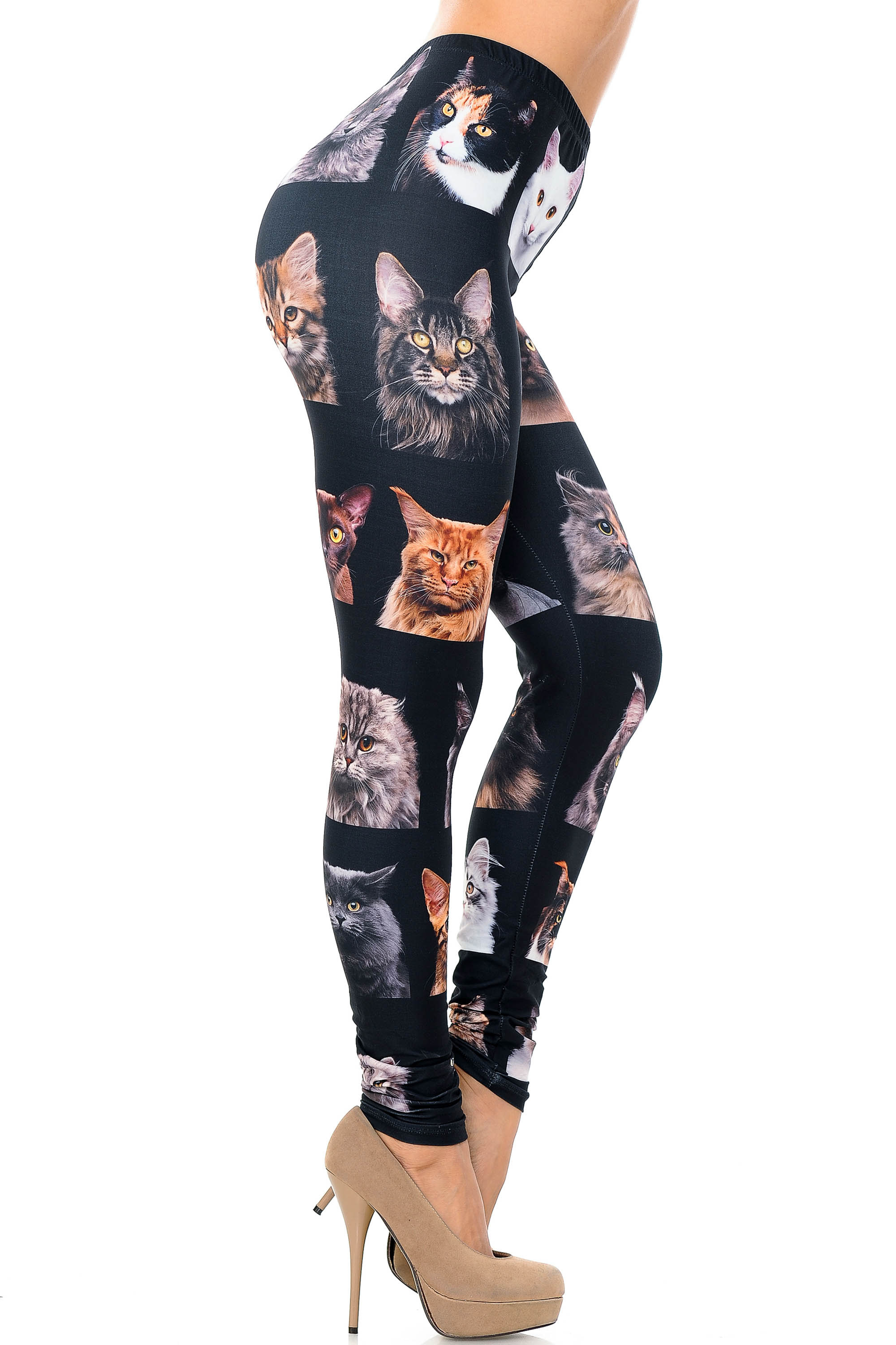 Creamy Soft Cute Kitty Cat Faces Extra Plus Size Leggings - 3X-5X - Version 2 - USA Fashion (XPlus One Size,Black)
