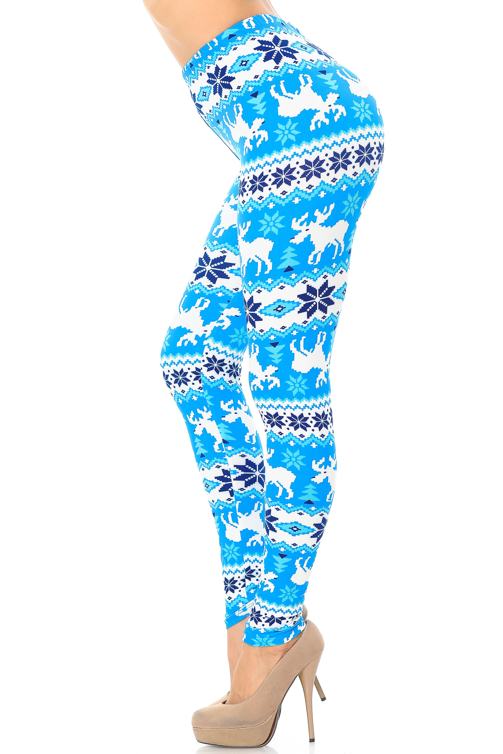 Buttery Soft Icy Blue Christmas Reindeer Extra Plus Size Leggings - 3X-5X (XPlus One Size,Blue)