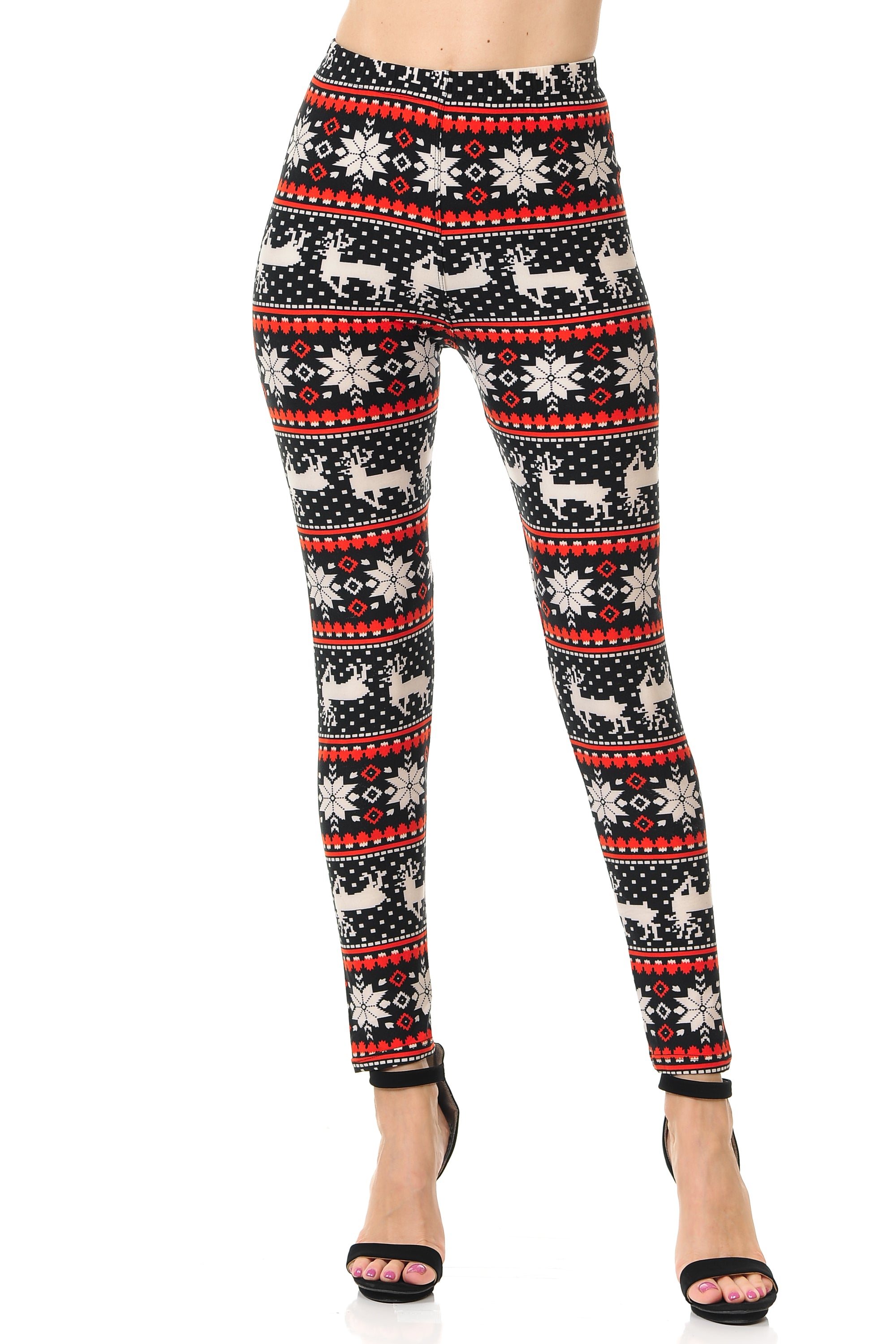 Buttery Soft Snowflakes and Reindeer Christmas Extra Plus Size Leggings - 3X-5X (Red,XPlus One Size)