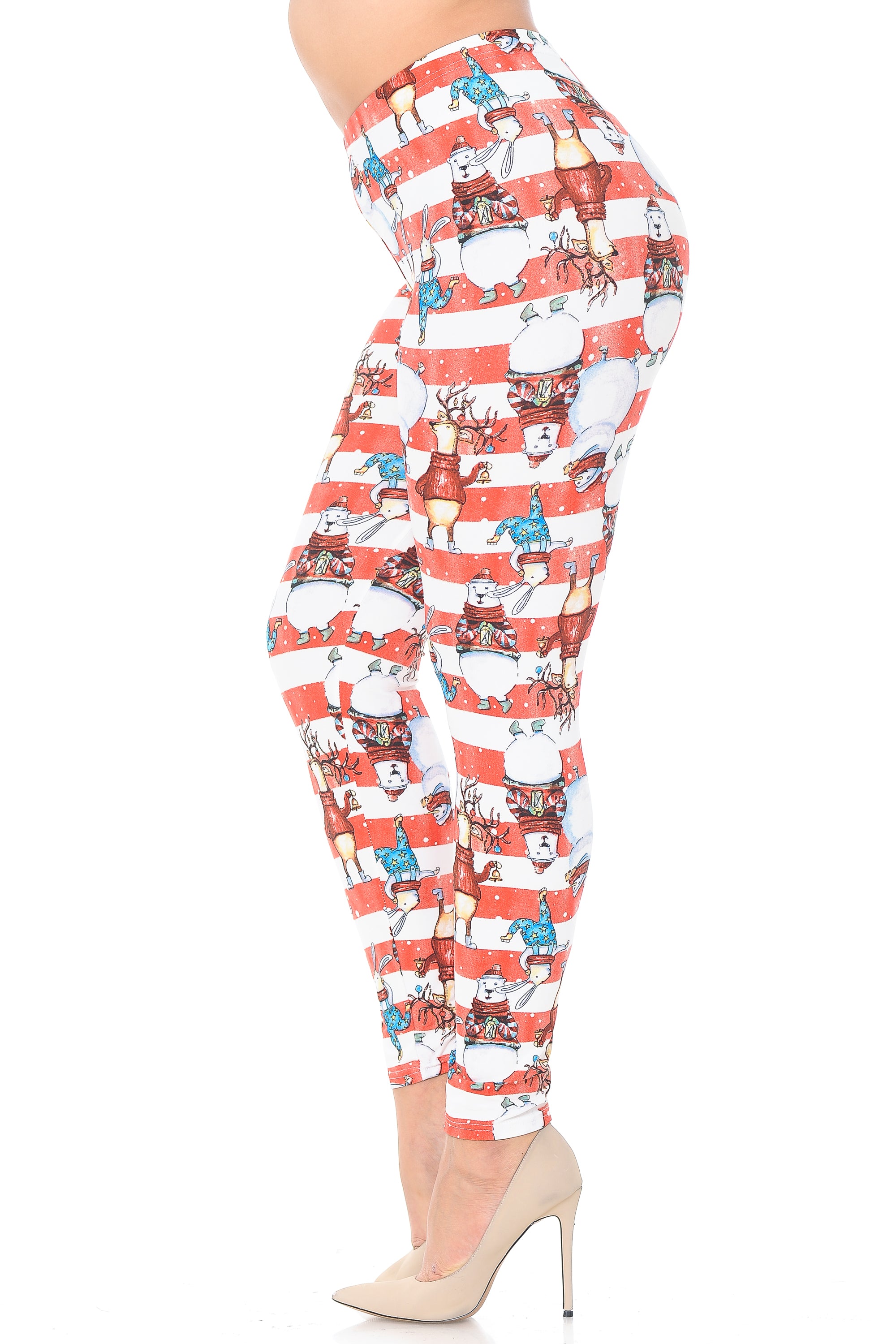 Buttery Soft Vintage Christmas Figurine Extra Plus Size Leggings - 3X-5X (Red,XPlus One Size)