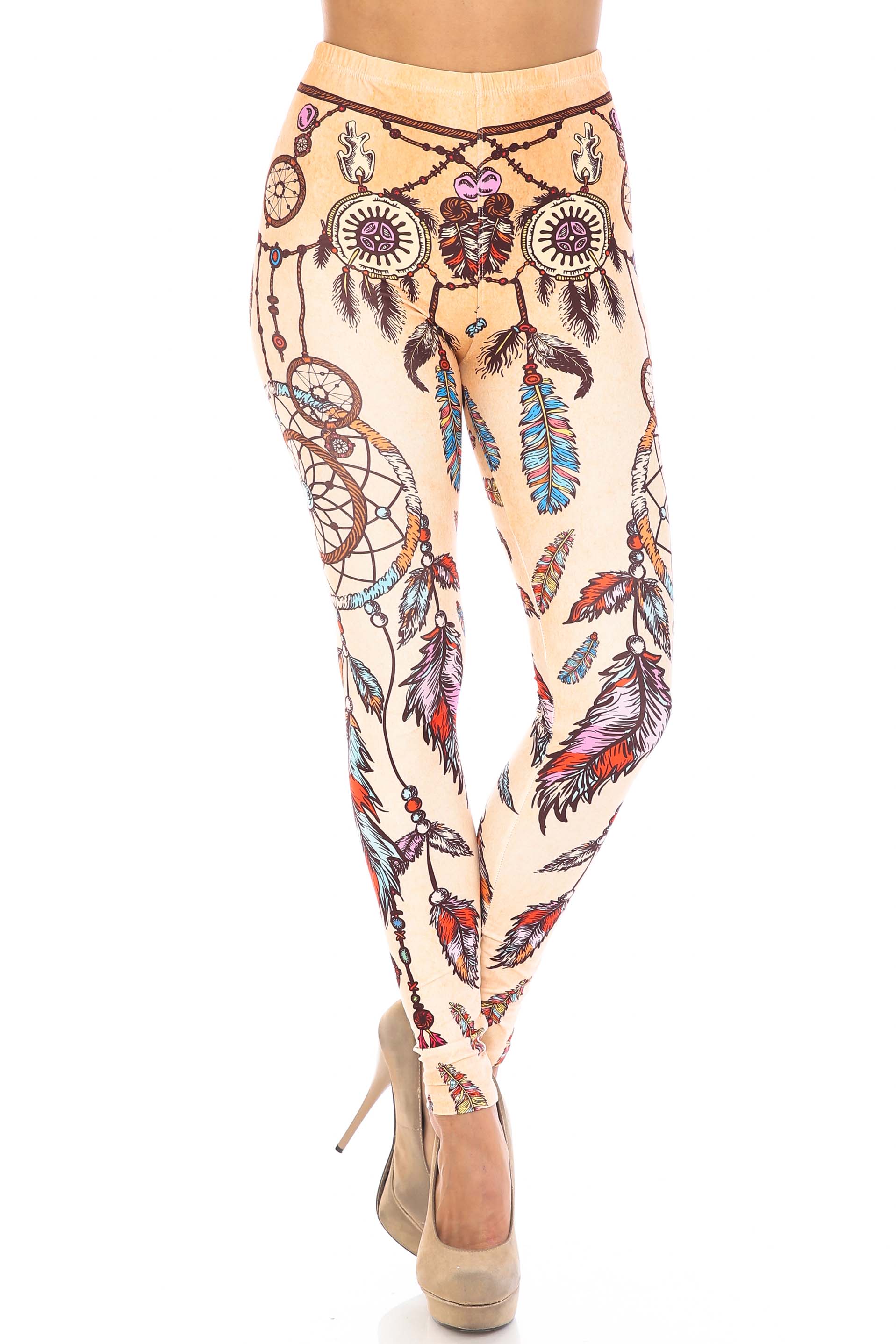 Creamy Soft Dreamcatcher Extra Plus Size Leggings - 3X-5X - USA Fashion (XPlus One Size,Beige)
