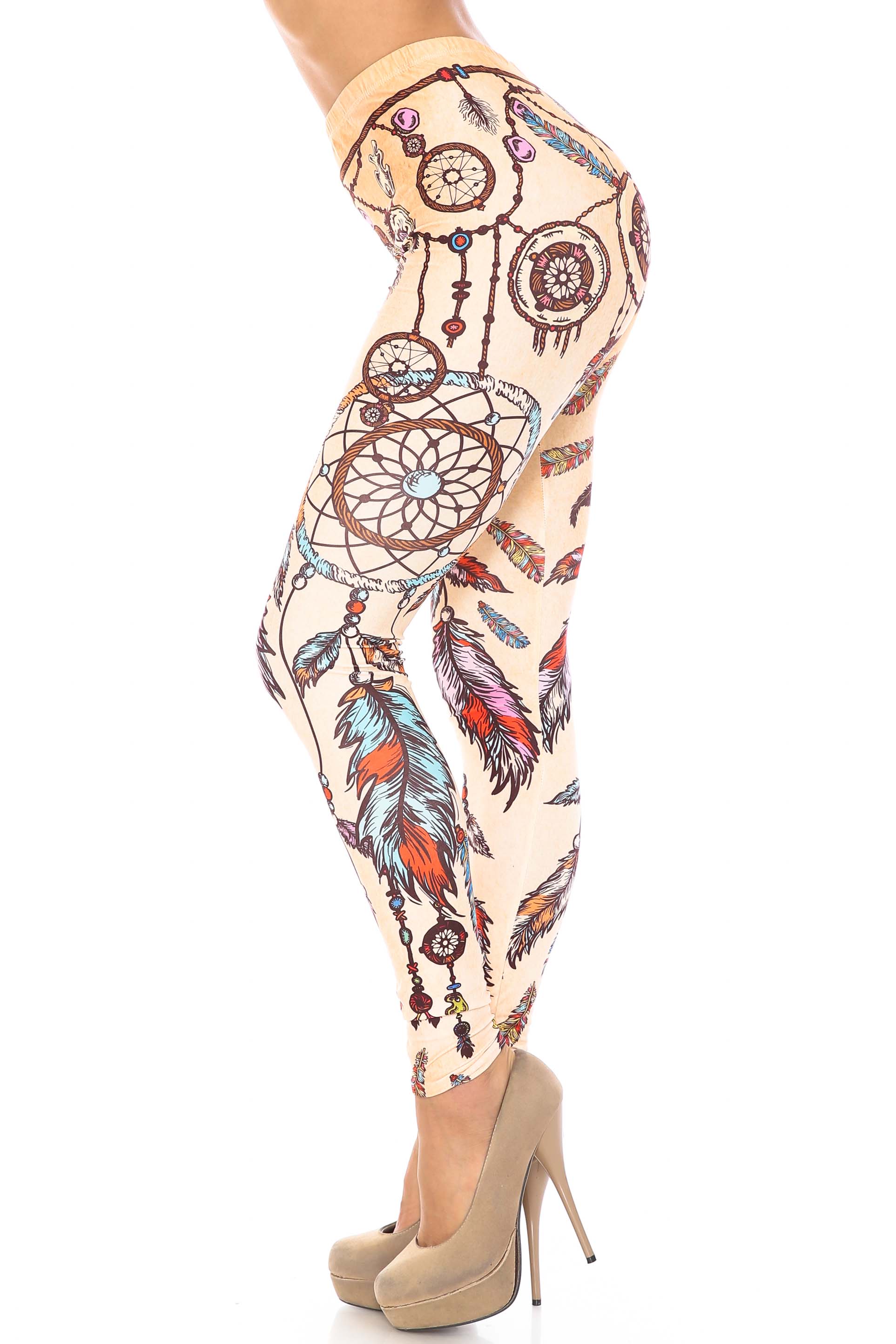 Creamy Soft Dreamcatcher Extra Plus Size Leggings - 3X-5X - USA Fashion (XPlus One Size,Beige)