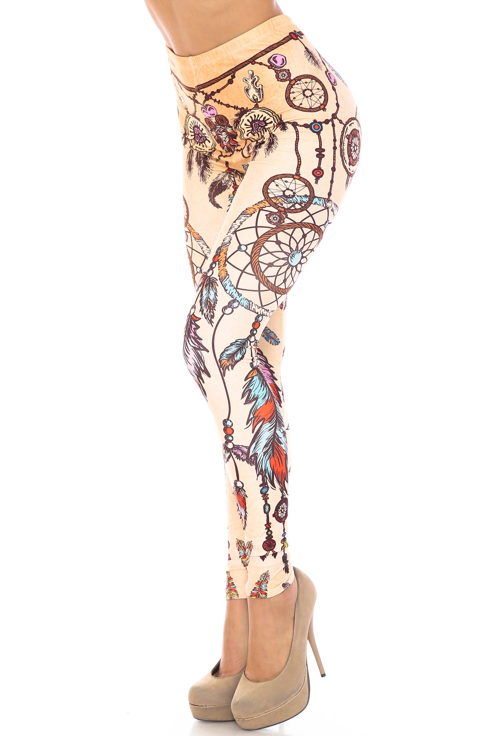 Creamy Soft Dreamcatcher Extra Plus Size Leggings - 3X-5X - USA Fashion (XPlus One Size,Beige)