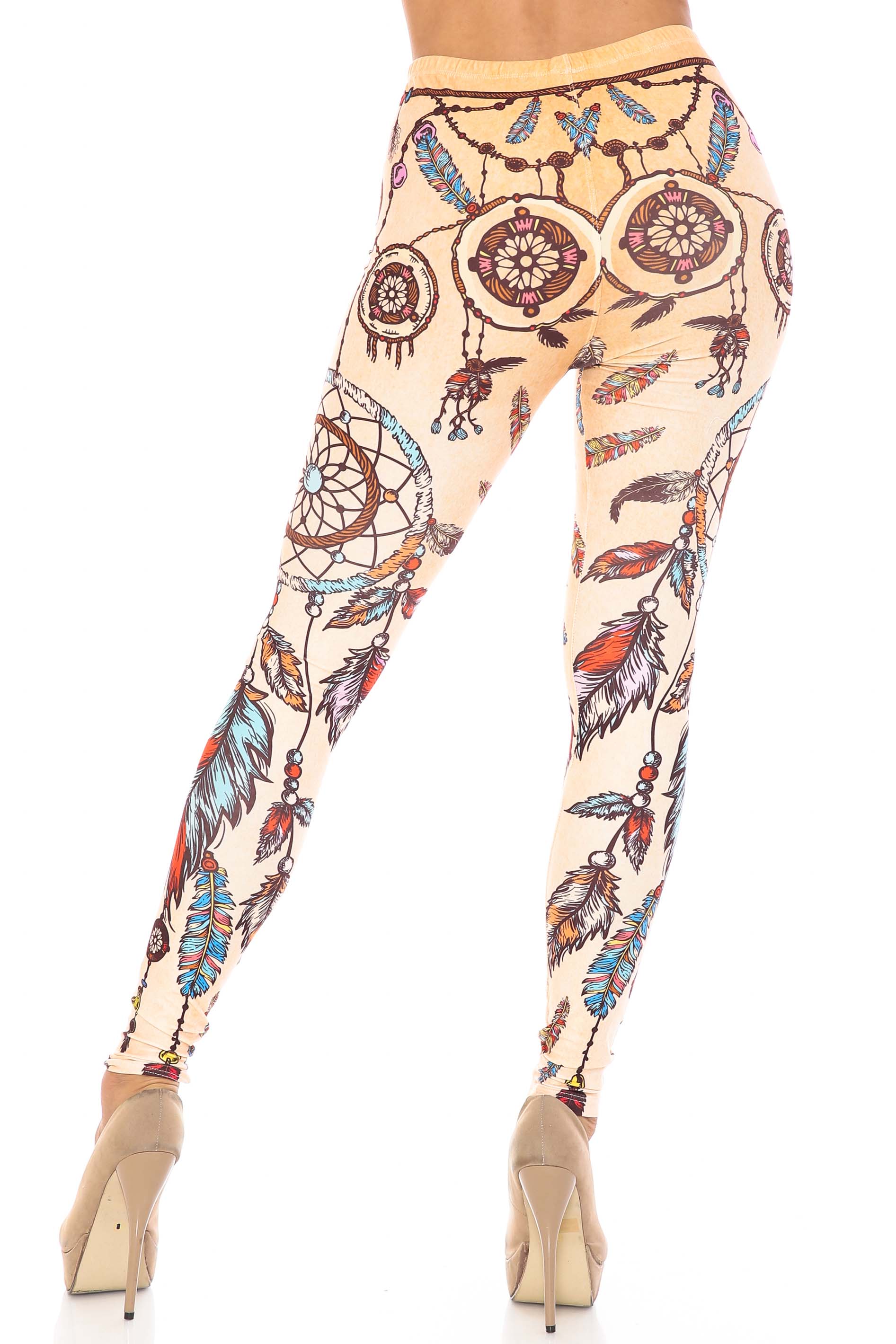 Creamy Soft Dreamcatcher Extra Plus Size Leggings - 3X-5X - USA Fashion (XPlus One Size,Beige)