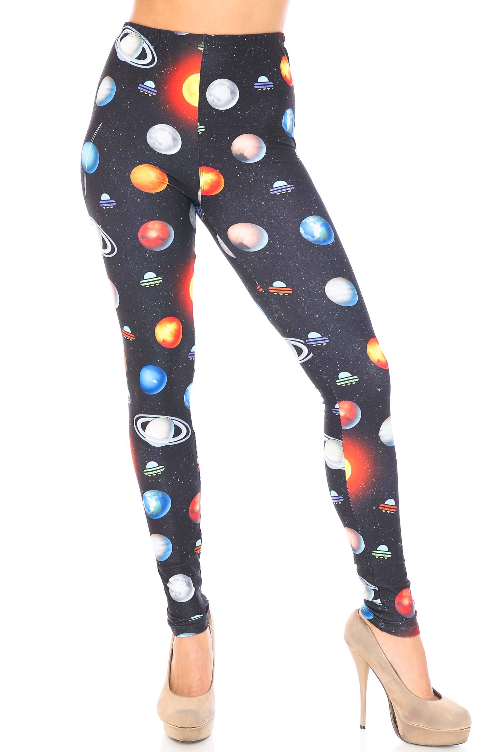 Creamy Soft Galaxy Planets Extra Plus Size Leggings - 3X-5X - USA Fashion (XPlus One Size,Black)