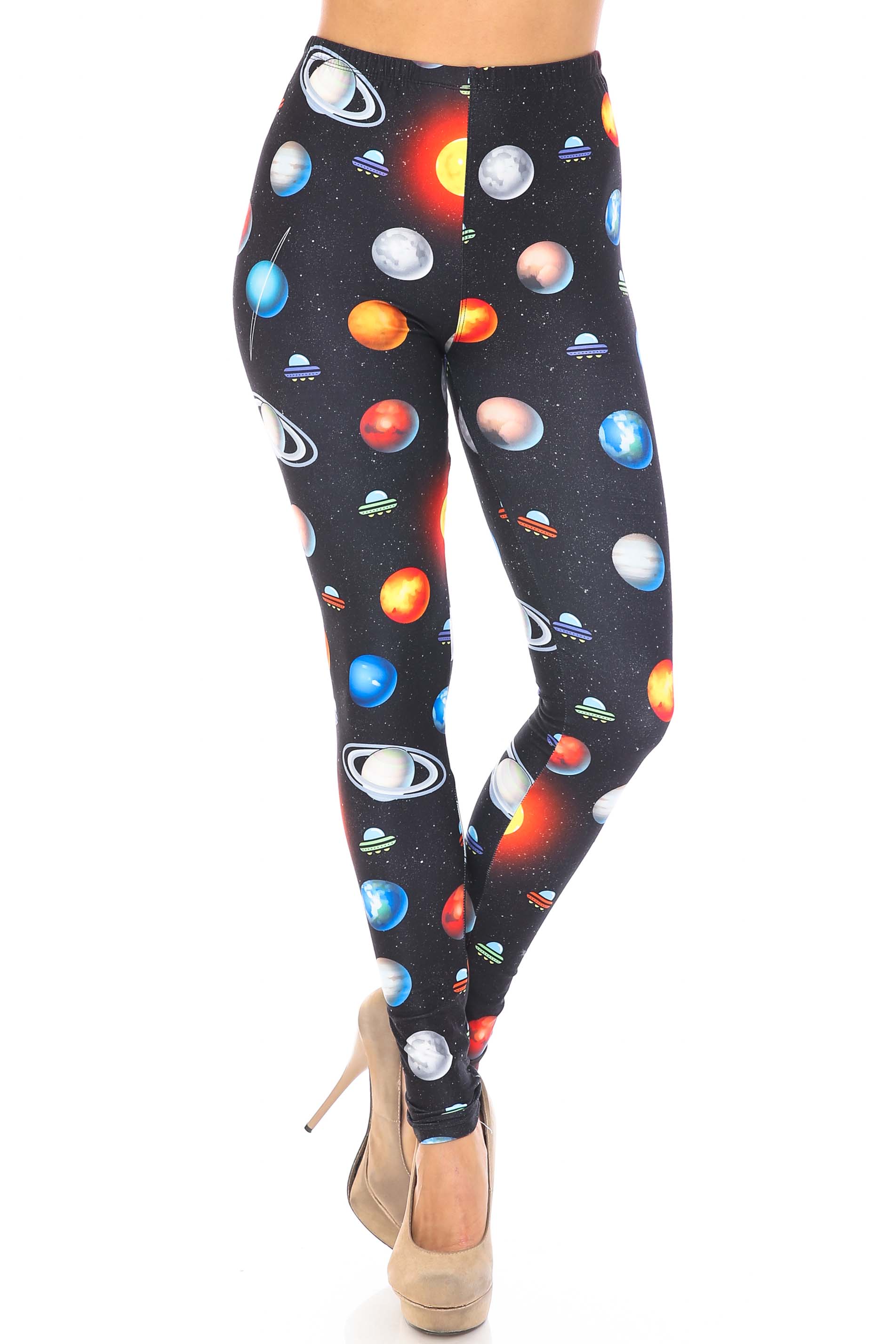 Creamy Soft Galaxy Planets Extra Plus Size Leggings - 3X-5X - USA Fashion (XPlus One Size,Black)
