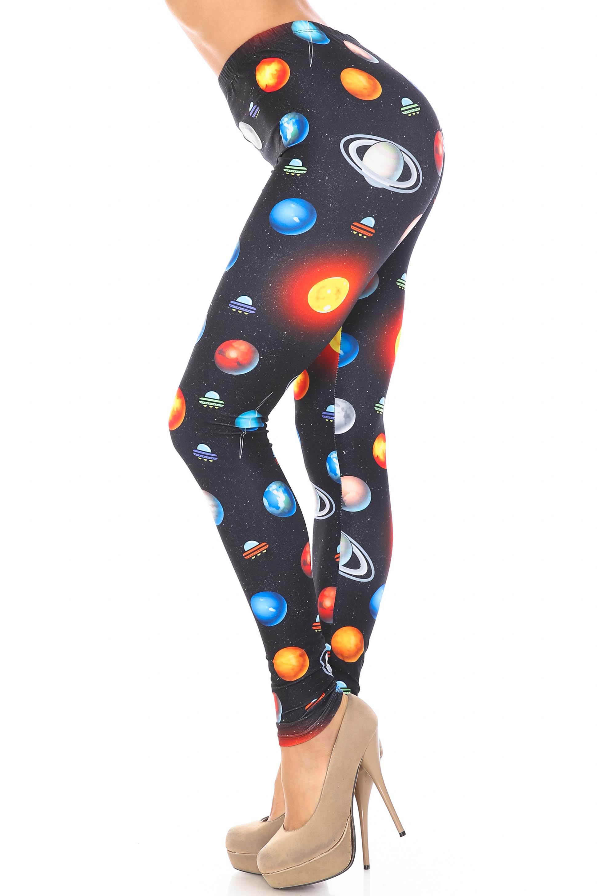 Creamy Soft Galaxy Planets Extra Plus Size Leggings - 3X-5X - USA Fashion (XPlus One Size,Black)