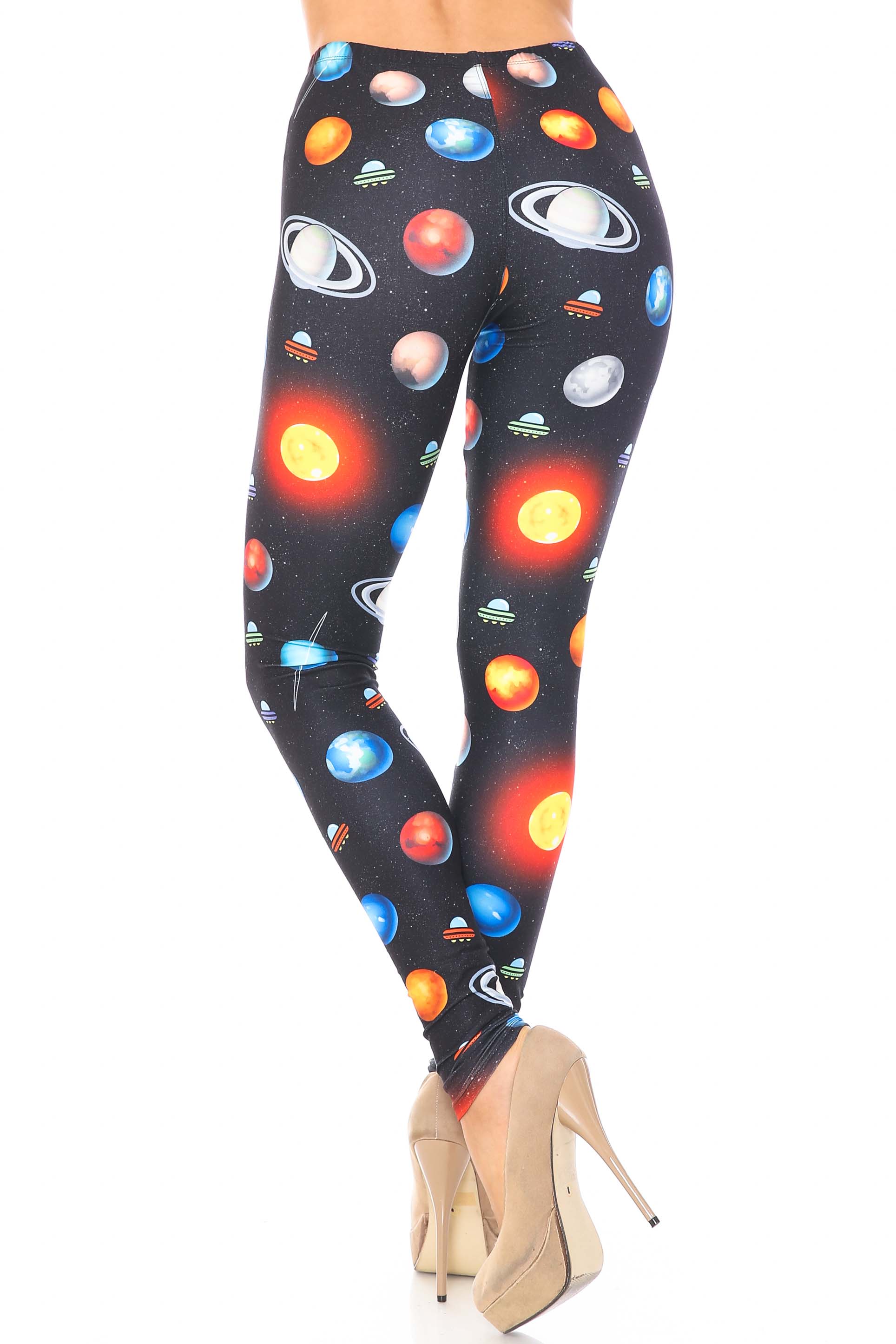 Creamy Soft Galaxy Planets Extra Plus Size Leggings - 3X-5X - USA Fashion (XPlus One Size,Black)