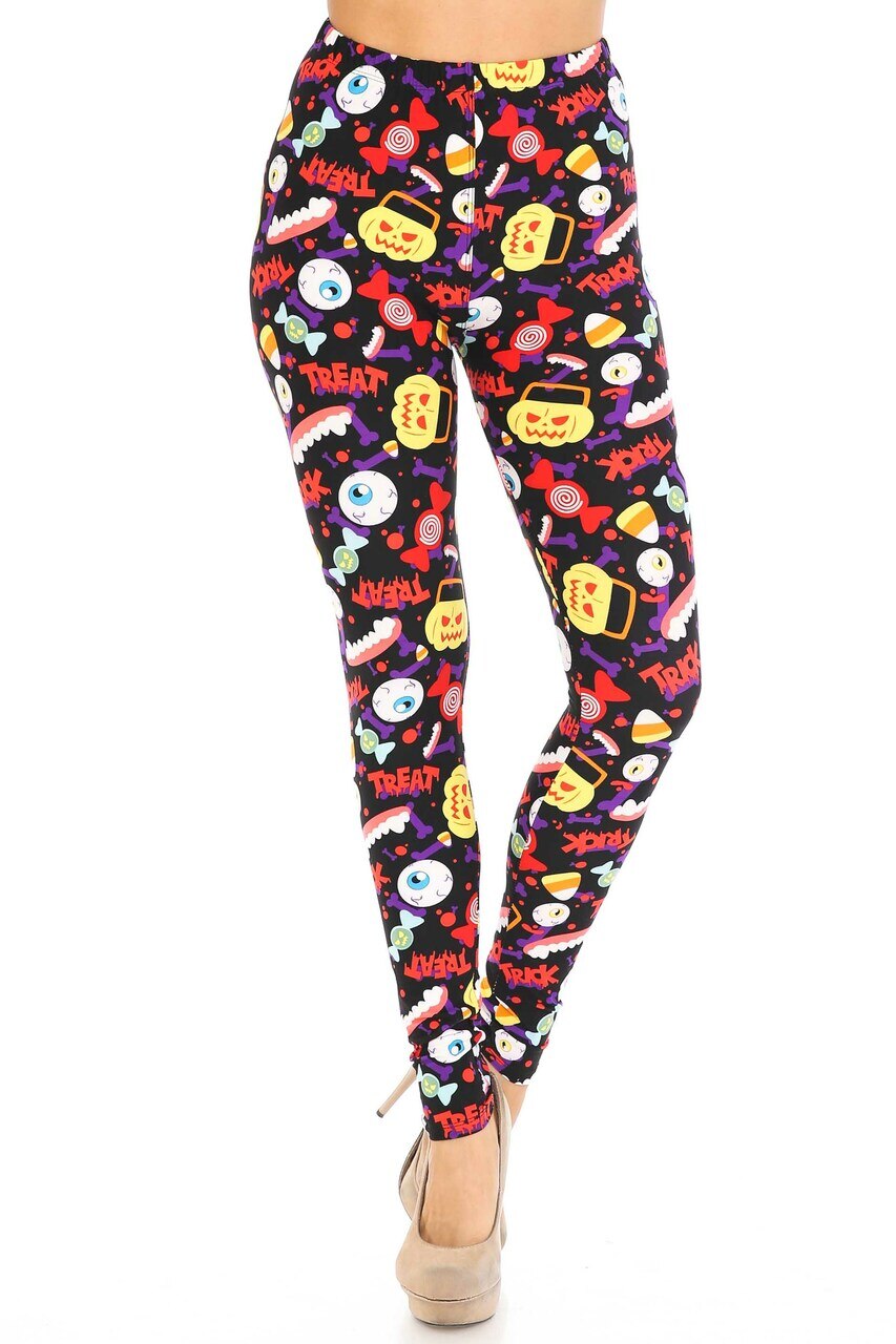 Buttery Soft Trick or Treat Extra Plus Size Leggings - 3X-5X (XPlus One Size,Multi Color Bold)