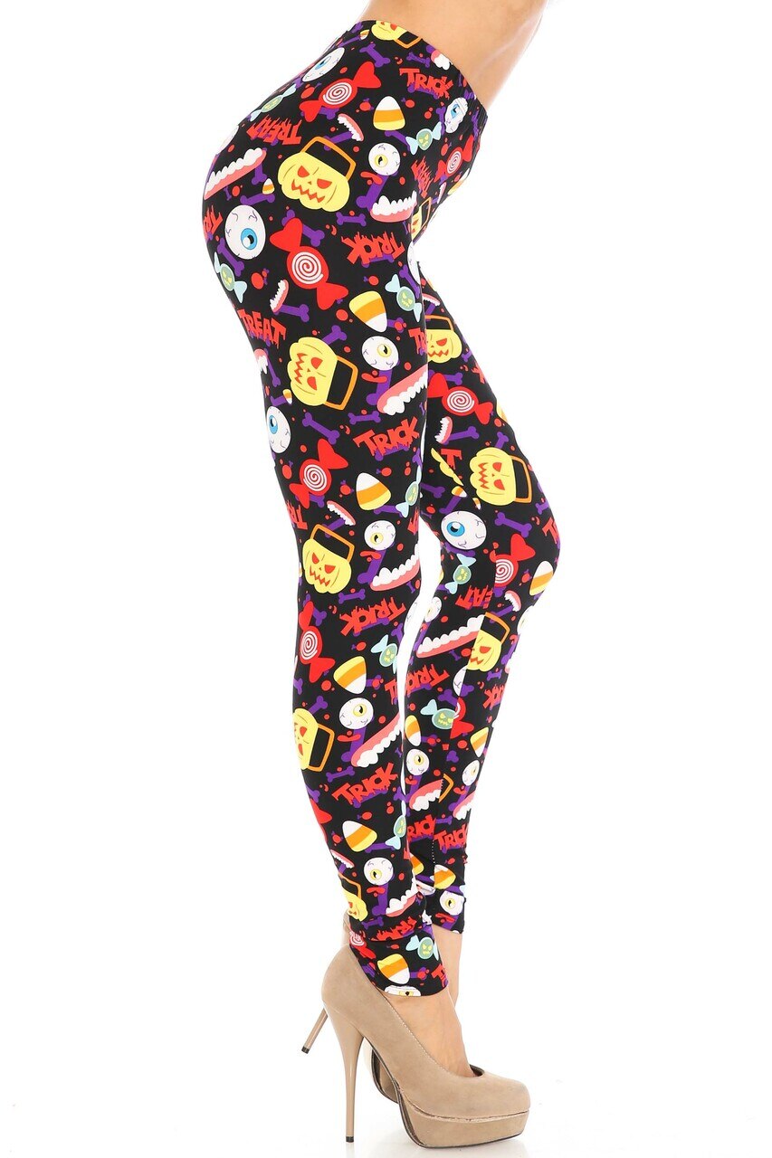 Buttery Soft Trick or Treat Extra Plus Size Leggings - 3X-5X (XPlus One Size,Multi Color Bold)
