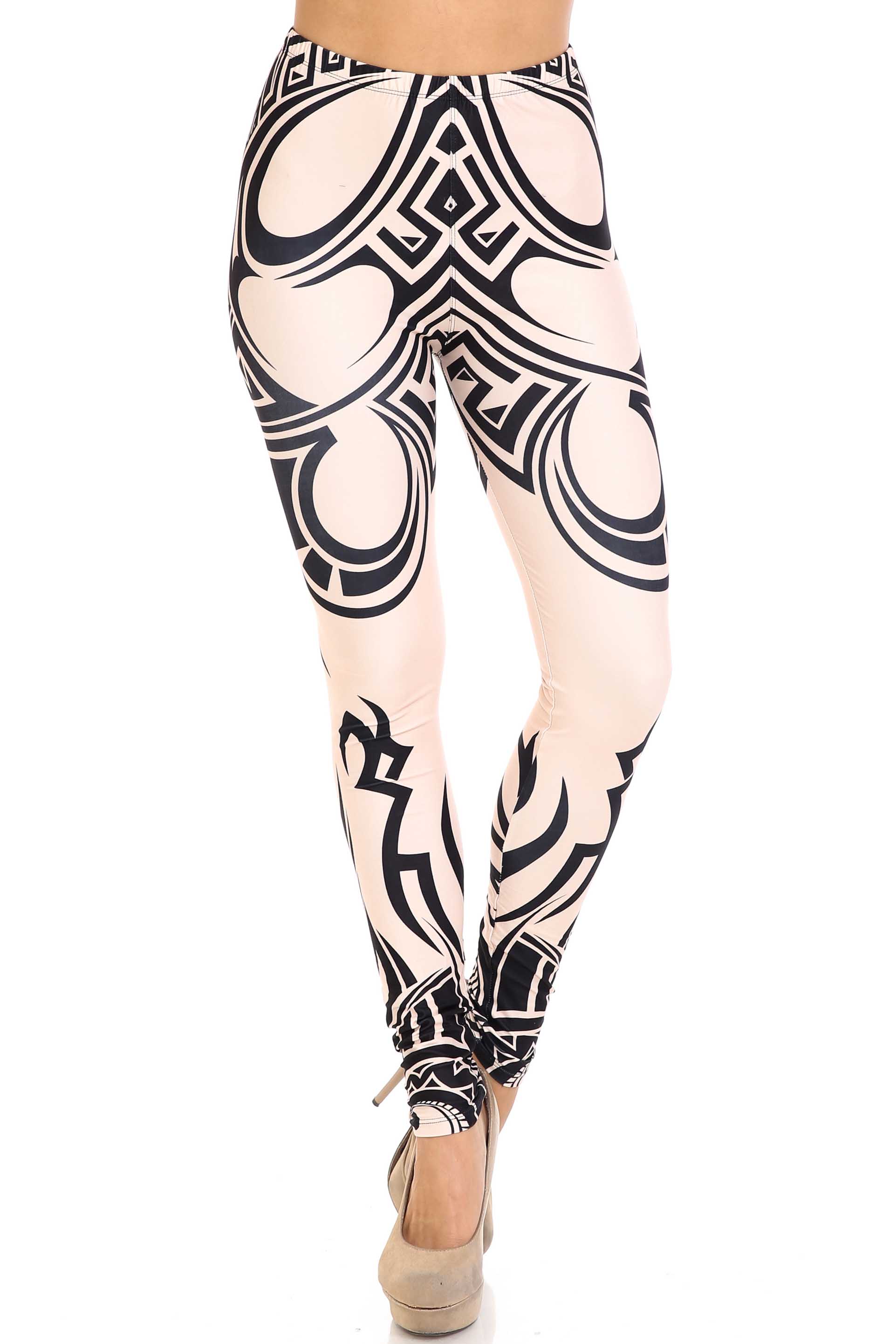 Creamy Soft Celestial Tribal Extra Plus Size Leggings - 3X-5X - USA Fashion (XPlus One Size,Beige)