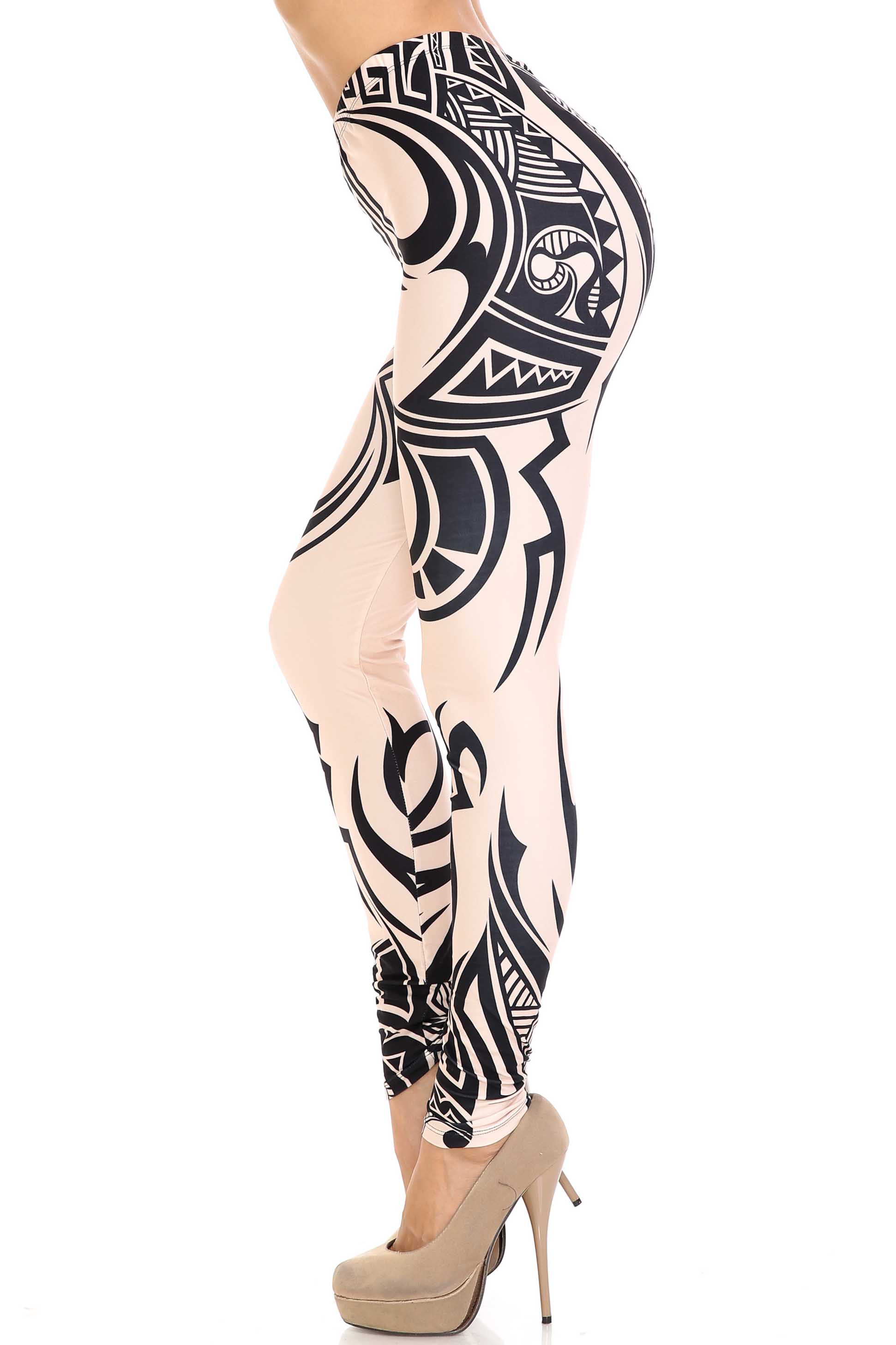 Creamy Soft Celestial Tribal Extra Plus Size Leggings - 3X-5X - USA Fashion (XPlus One Size,Beige)