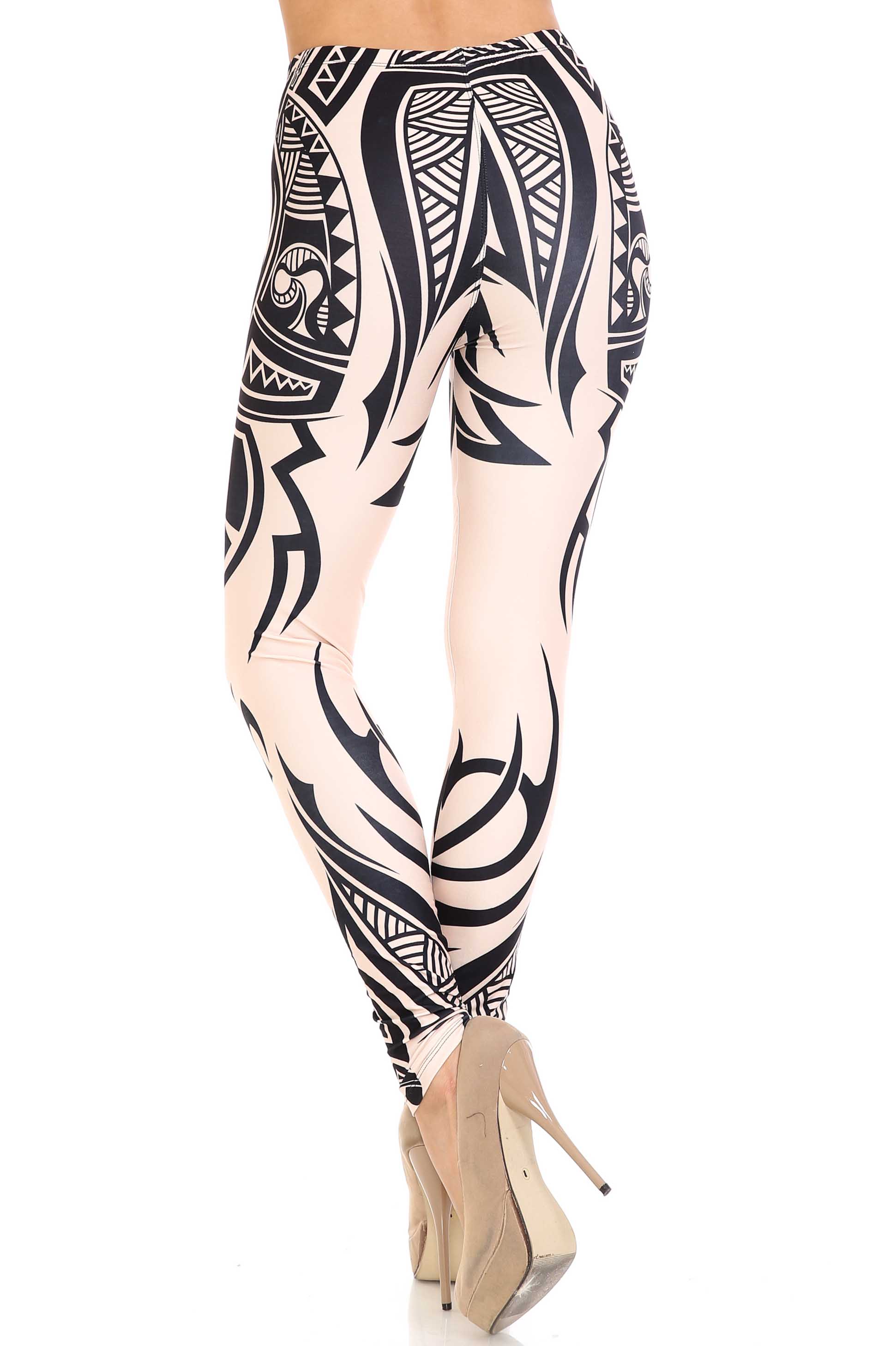 Creamy Soft Celestial Tribal Extra Plus Size Leggings - 3X-5X - USA Fashion (XPlus One Size,Beige)
