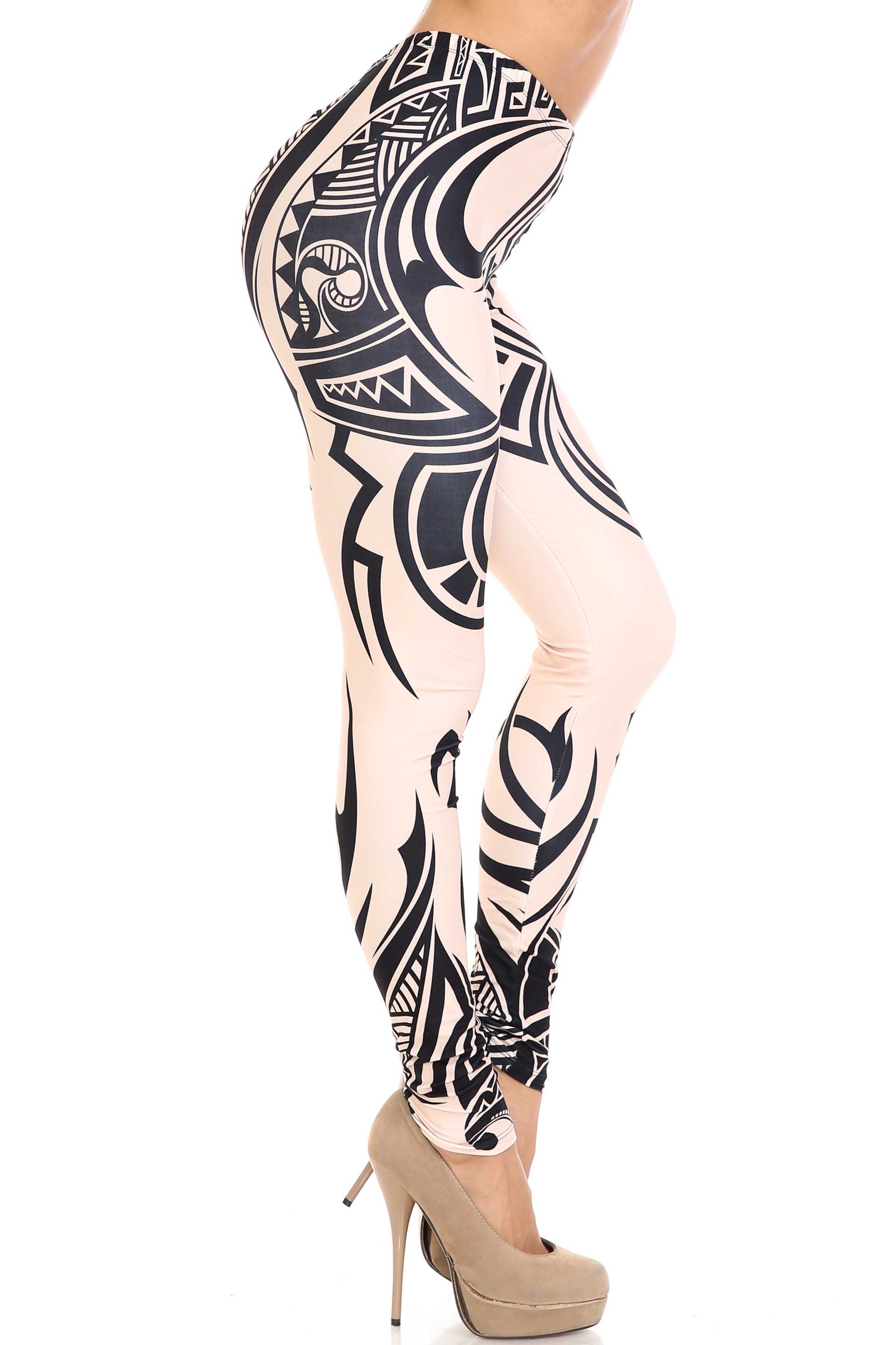 Creamy Soft Celestial Tribal Extra Plus Size Leggings - 3X-5X - USA Fashion (XPlus One Size,Beige)
