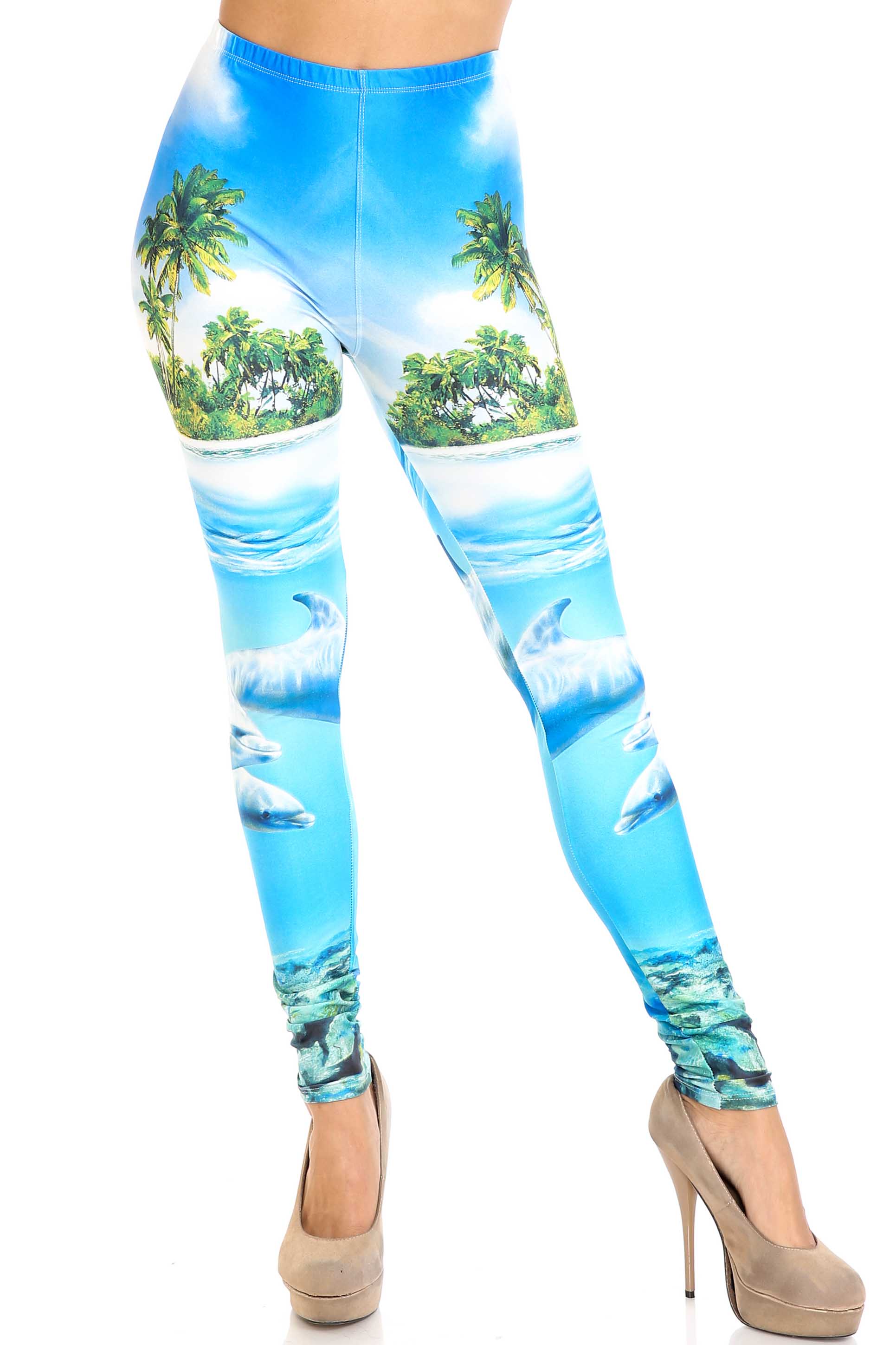 Creamy Soft Dolphin Paradise Extra Plus Size Leggings - 3X-5X - By USA Fashion (XPlus One Size,Blue)