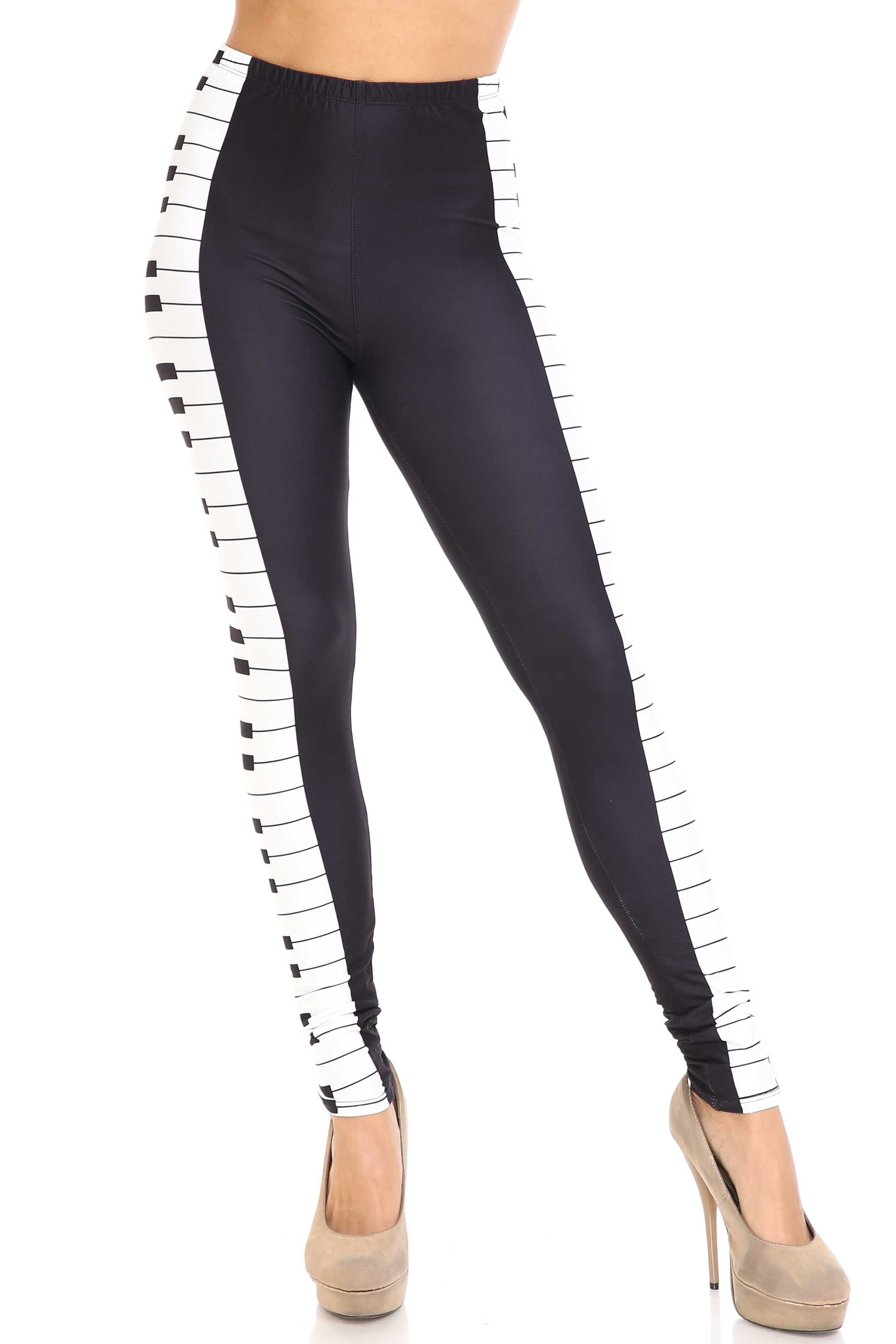 Creamy Soft Keys of the Piano Extra Plus Size Leggings - 3X-5X - USA Fashion (XPlus One Size,Black)