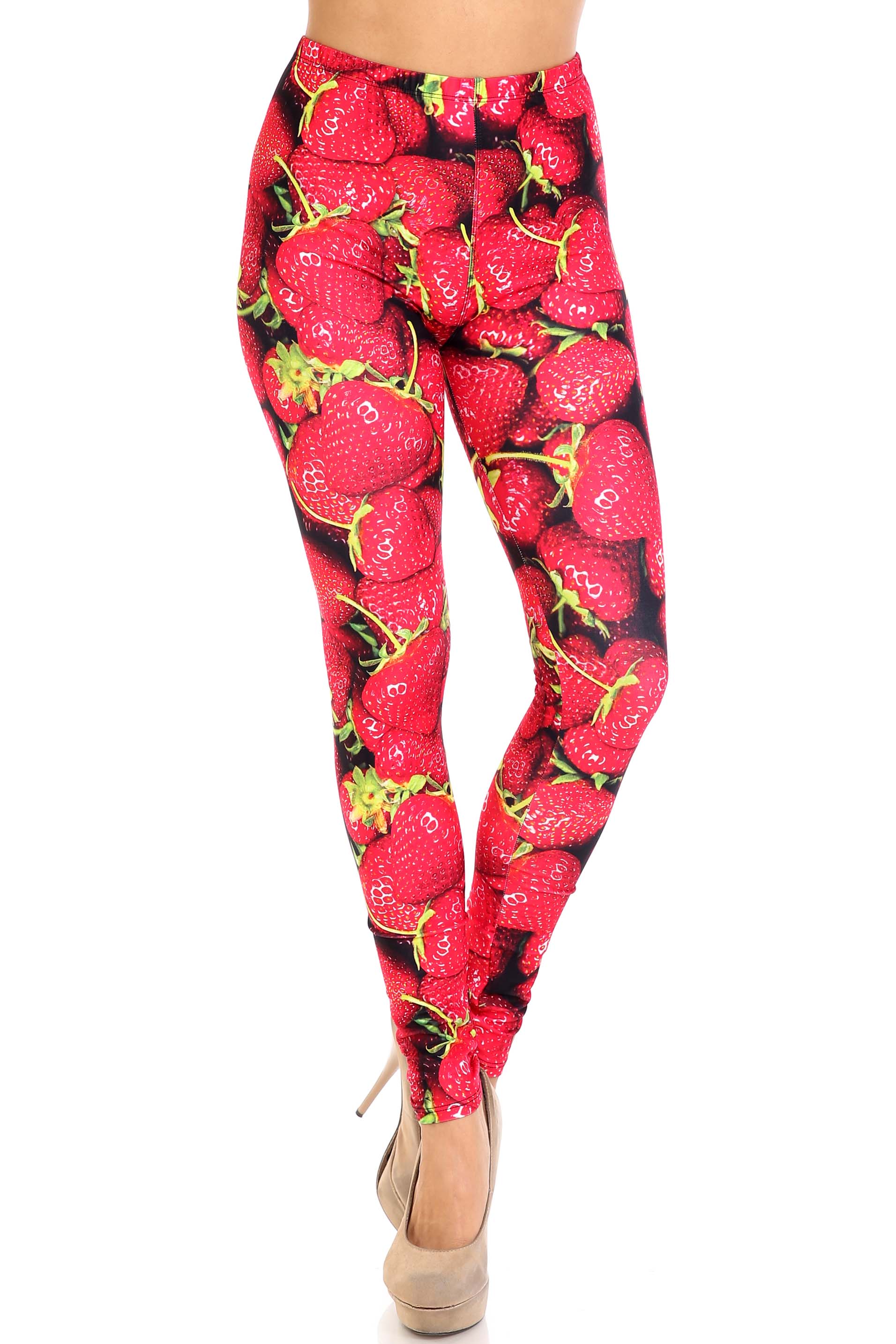 Creamy Soft Strawberry Extra Plus Size Leggings - 3X-5X - USA Fashion (Red,XPlus One Size)