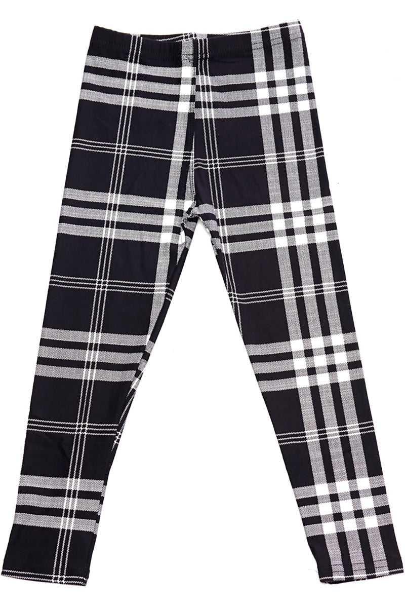 Brushed Black and White Plaid Kids Leggings