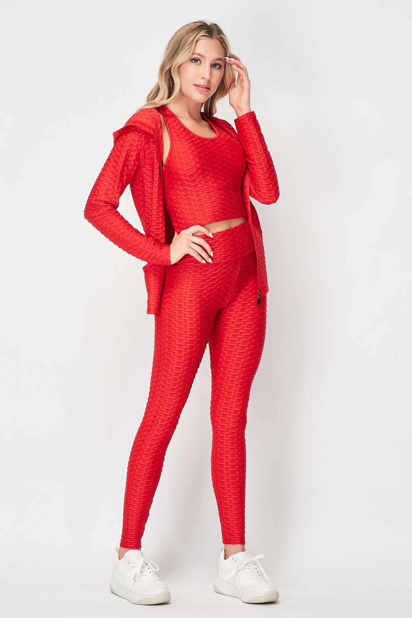 3 Piece Scrunch Butt Leggings Crop Top and Hoodie Set