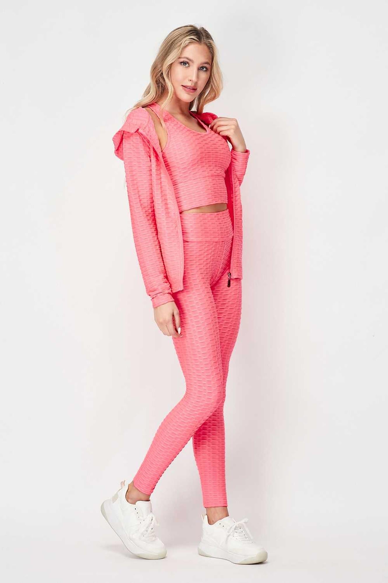 3 Piece Scrunch Butt Leggings Crop Top and Hoodie Set
