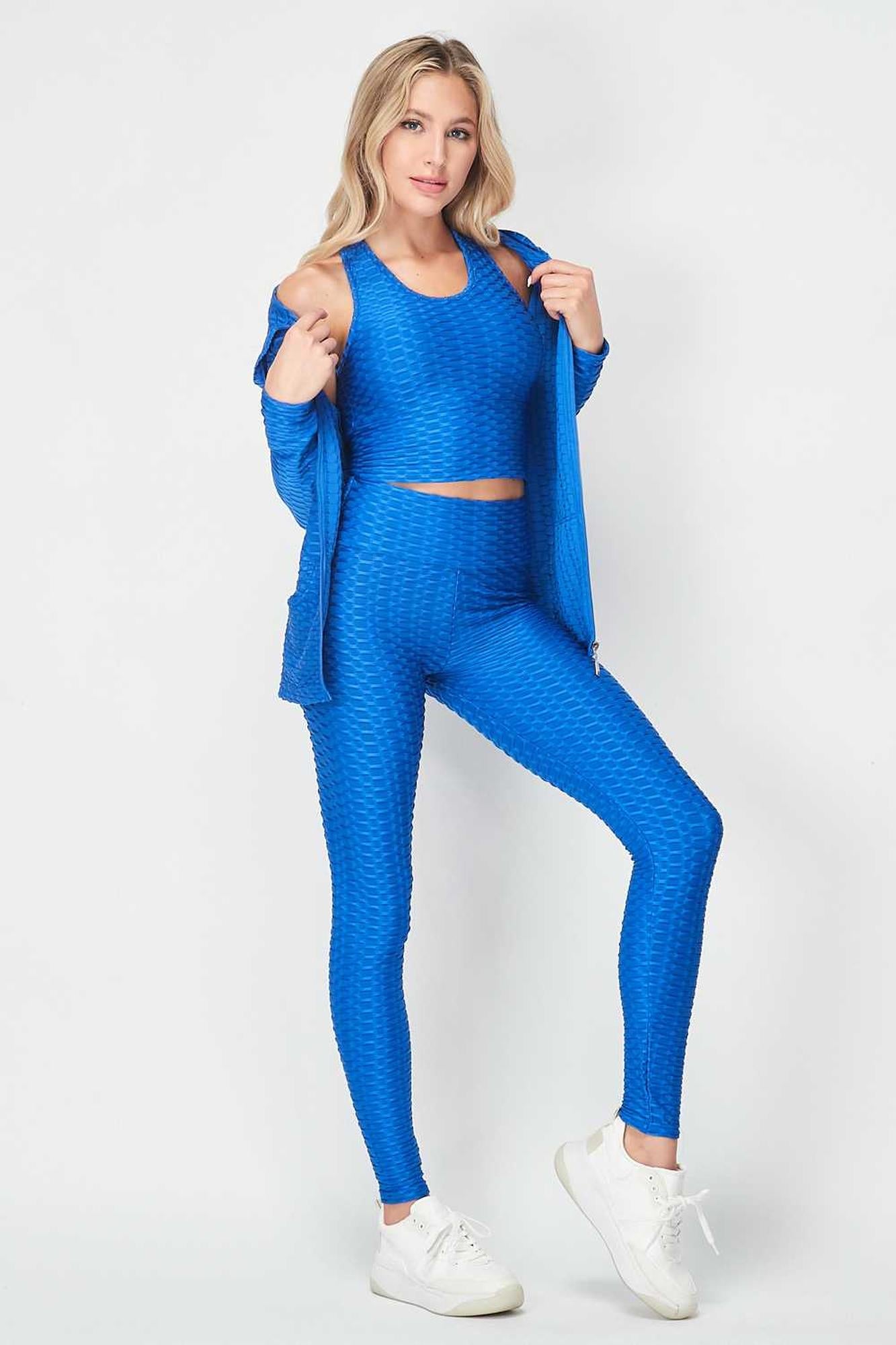 3 Piece Scrunch Butt Leggings Crop Top and Hoodie Set