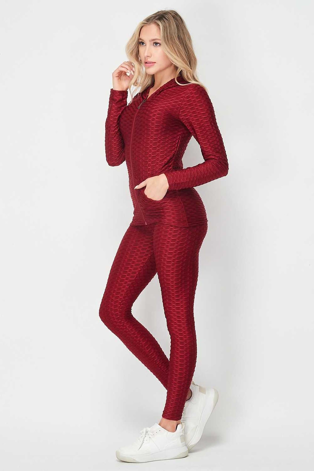 3 Piece Scrunch Butt Leggings Crop Top and Hoodie Set