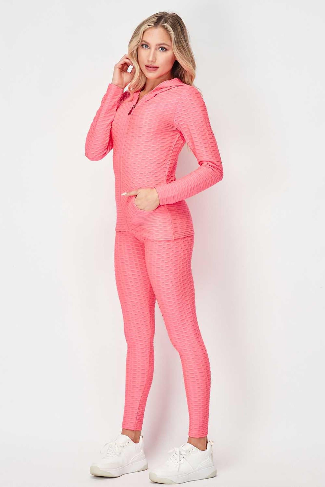 3 Piece Scrunch Butt Leggings Crop Top and Hoodie Set