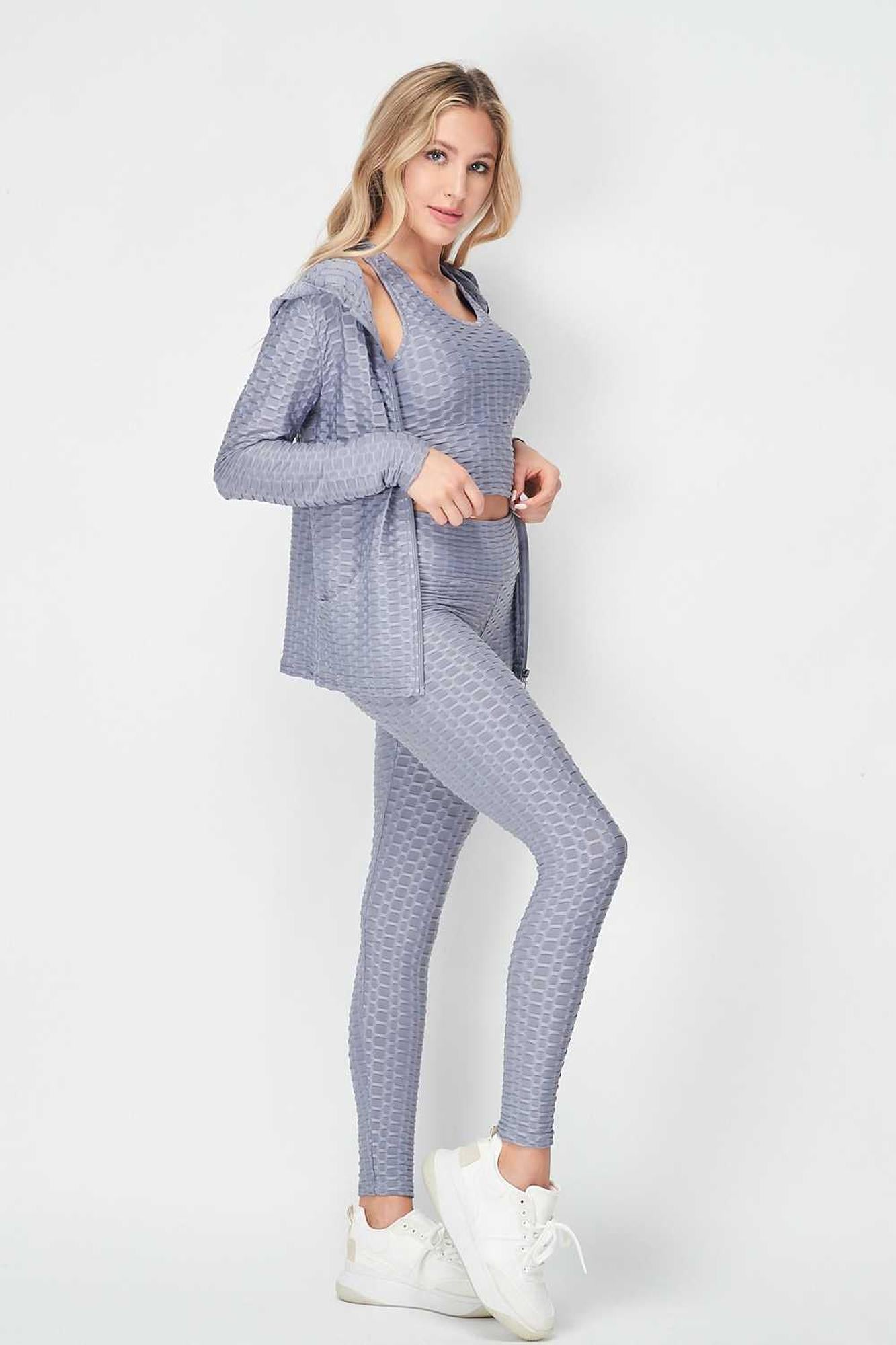 3 Piece Scrunch Butt Leggings Crop Top and Hoodie Set
