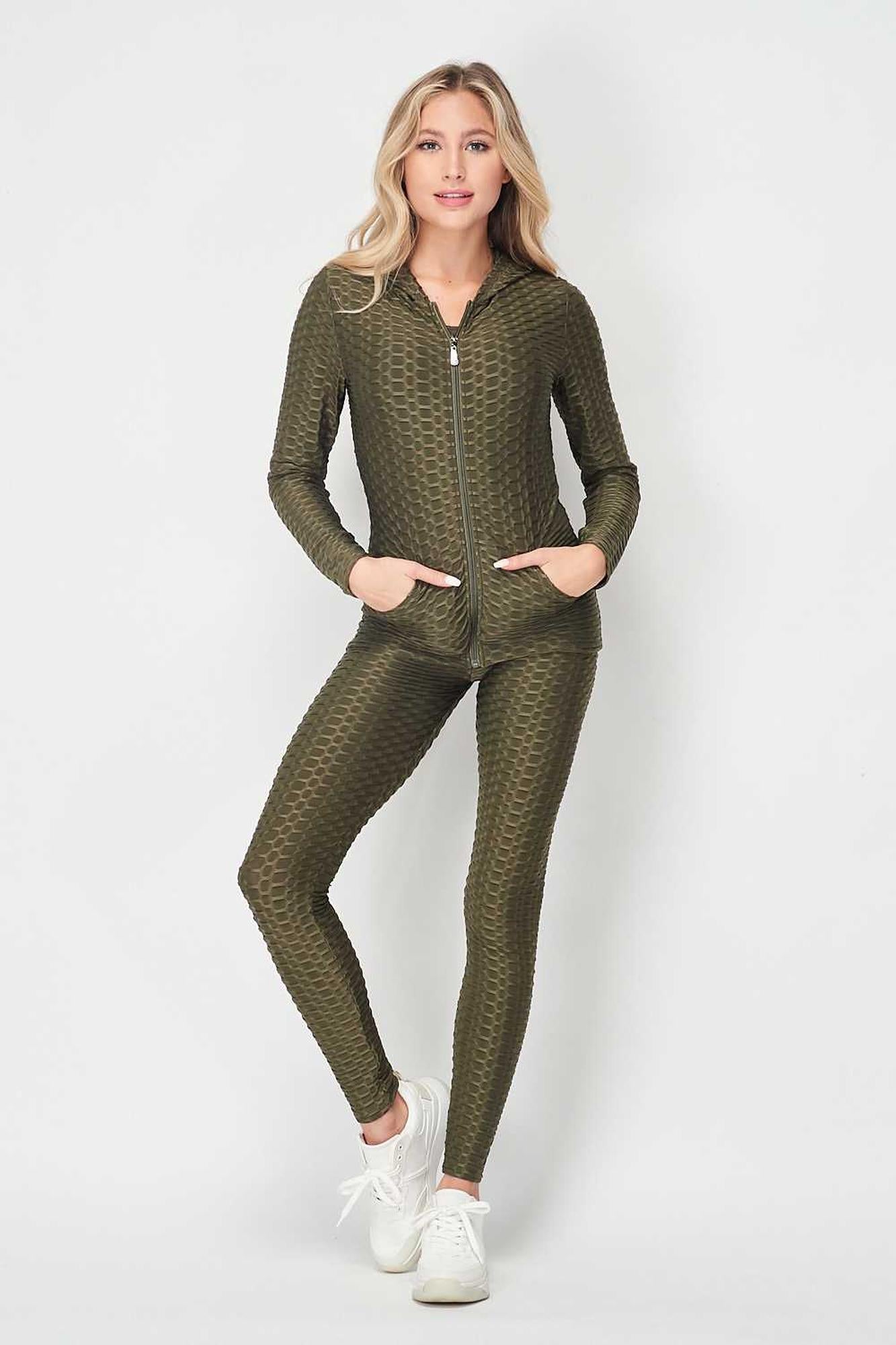 3 Piece Scrunch Butt Leggings Crop Top and Hoodie Set