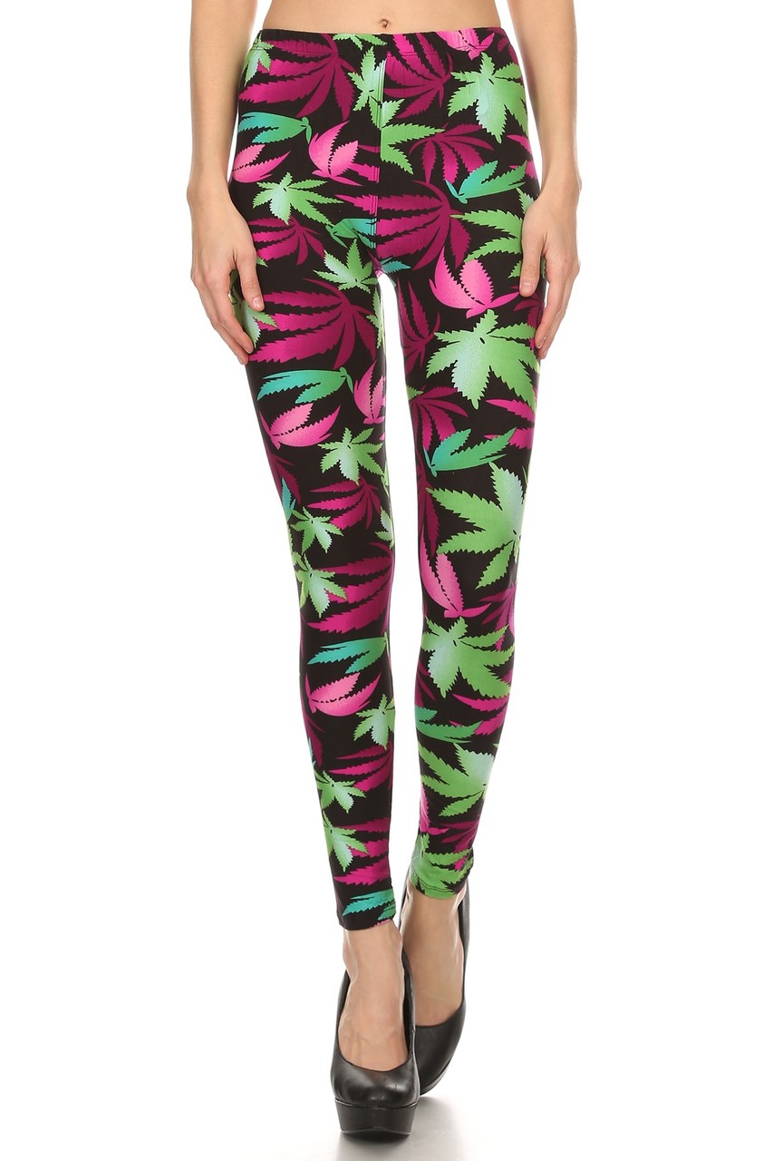 Buttery Soft Fuchsia Marijuana Extra Plus Size Leggings - 3X-5X (XPlus One Size,Fuchsia)