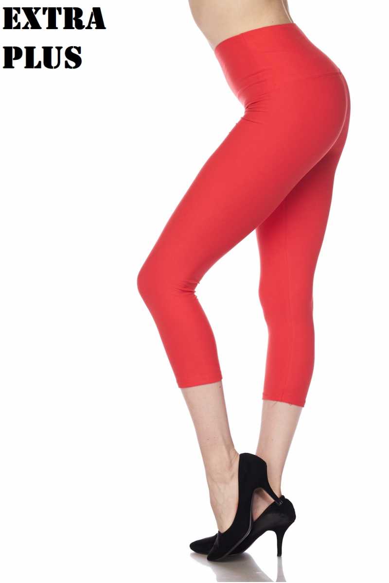 Brushed Basic Solid High Waisted Extra Plus Size Capris - 5 Inch - 3X-5X - New Mix