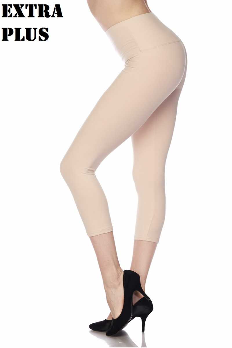 Brushed Basic Solid High Waisted Extra Plus Size Capris - 5 Inch - 3X-5X - New Mix