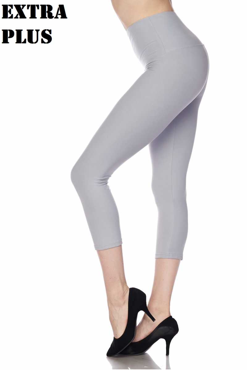 Brushed Basic Solid High Waisted Extra Plus Size Capris - 5 Inch - 3X-5X - New Mix