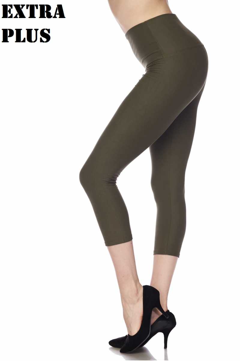 Brushed Basic Solid High Waisted Extra Plus Size Capris - 5 Inch - 3X-5X - New Mix