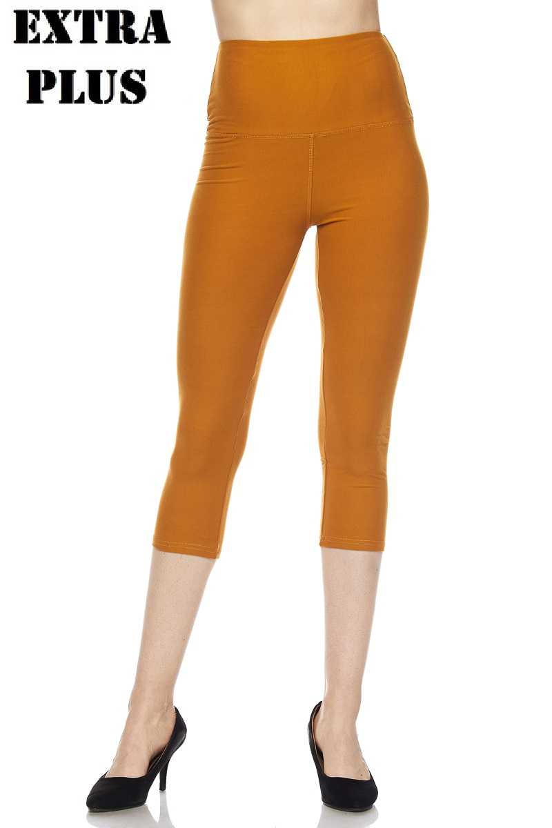 Brushed Basic Solid High Waisted Extra Plus Size Capris - 5 Inch - 3X-5X - New Mix