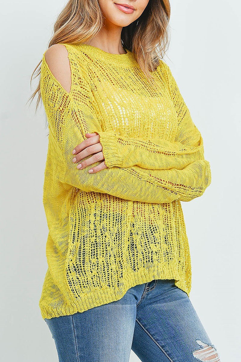 Sheer Crochet Detail Cold Shoulder Sweater