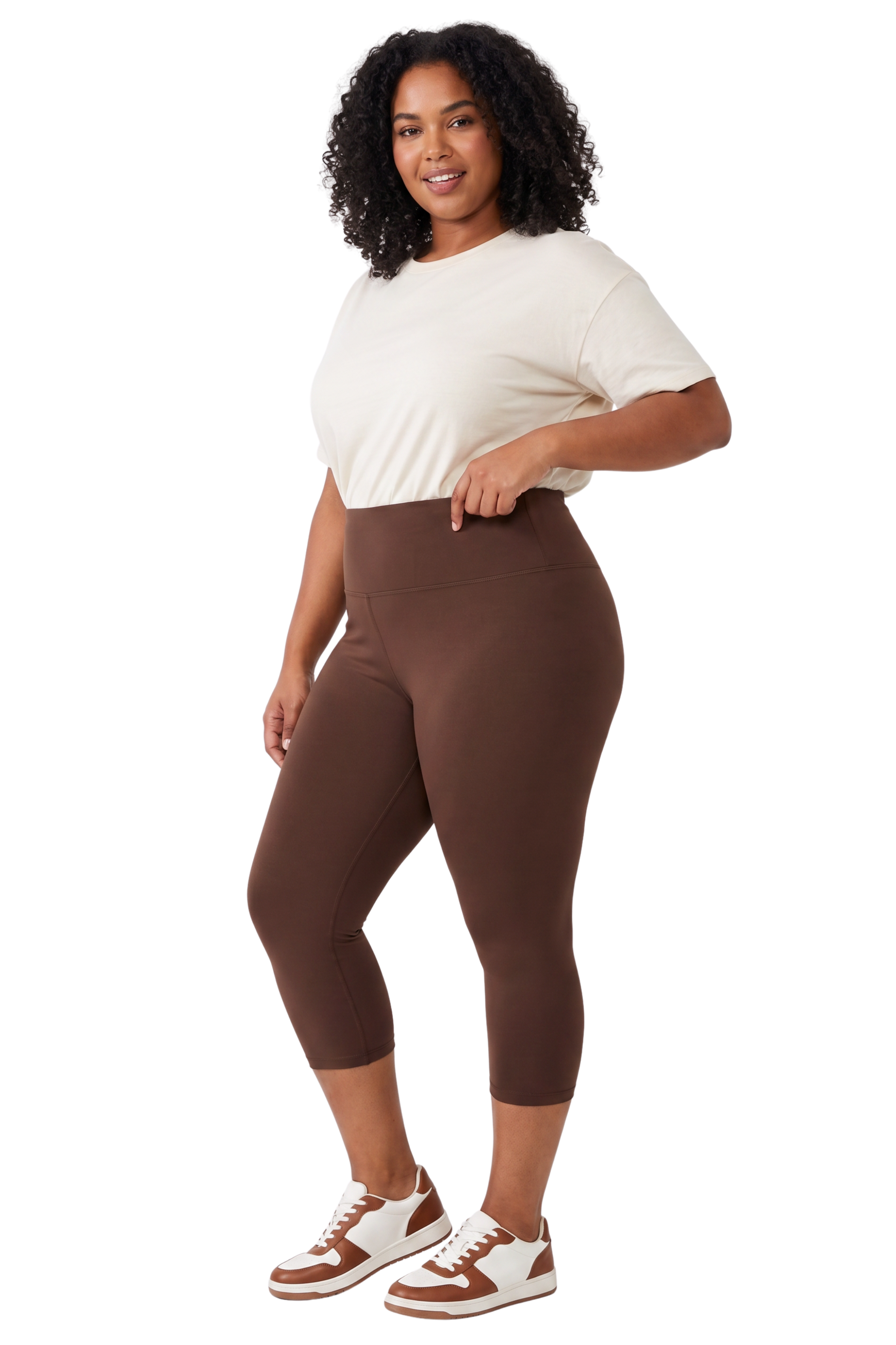 Brushed Basic Solid High Waisted Plus Size Capris | 5 Inch | New Mix