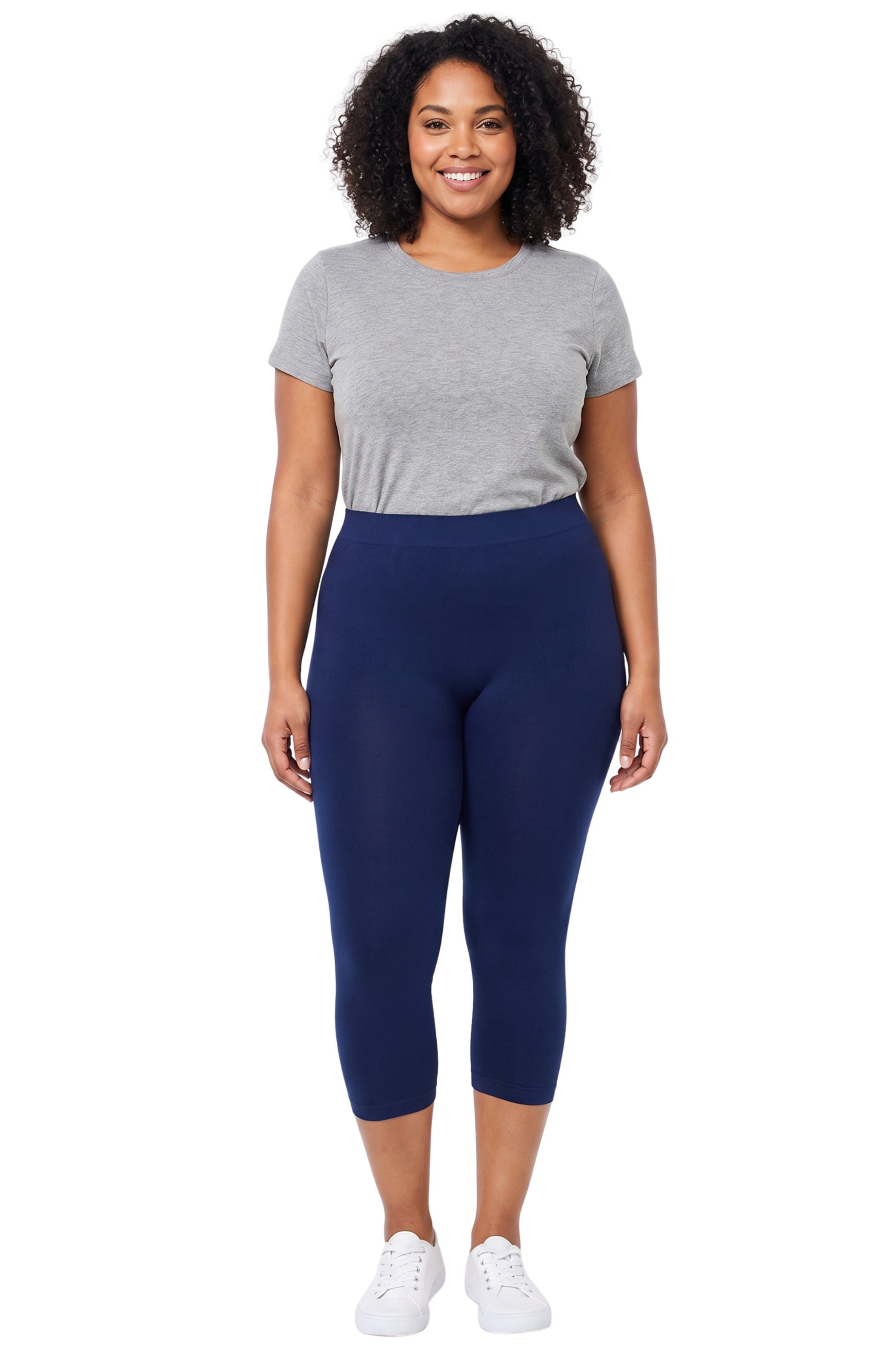 Premium Nylon Spandex Solid Basic Plus Size Capris