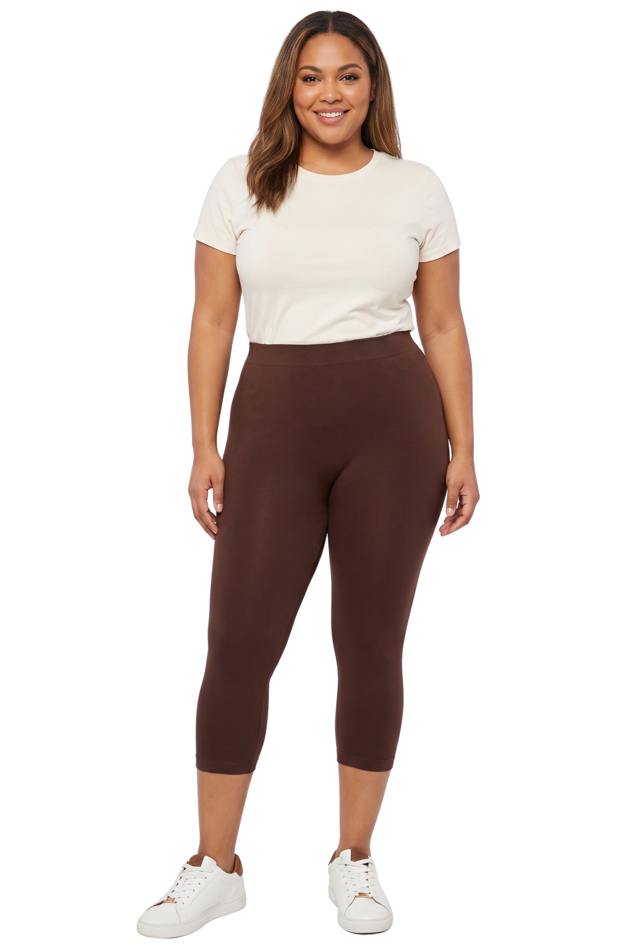 Premium Nylon Spandex Solid Basic Plus Size Capris