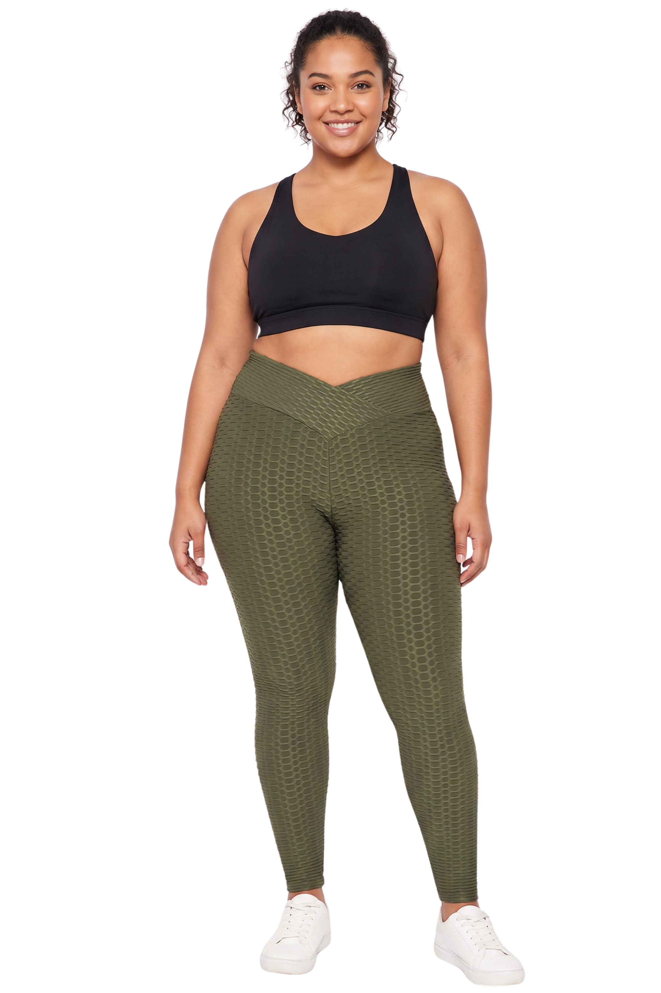 Scrunch Butt Textured V|Waist High Waisted Plus Size Leggings with Pockets