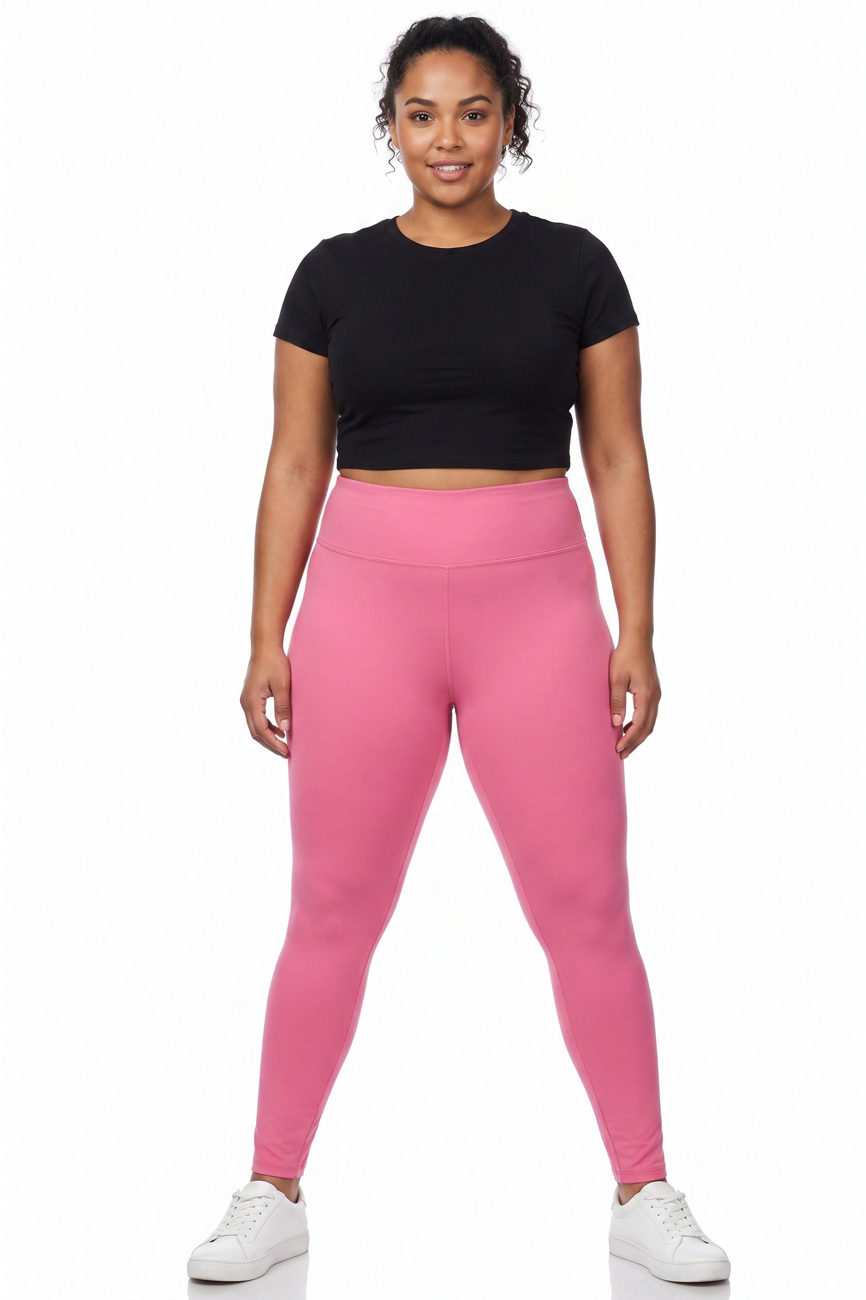 Brushed High Waisted Plus Size Basic Solid Leggings | 3 Inch Band