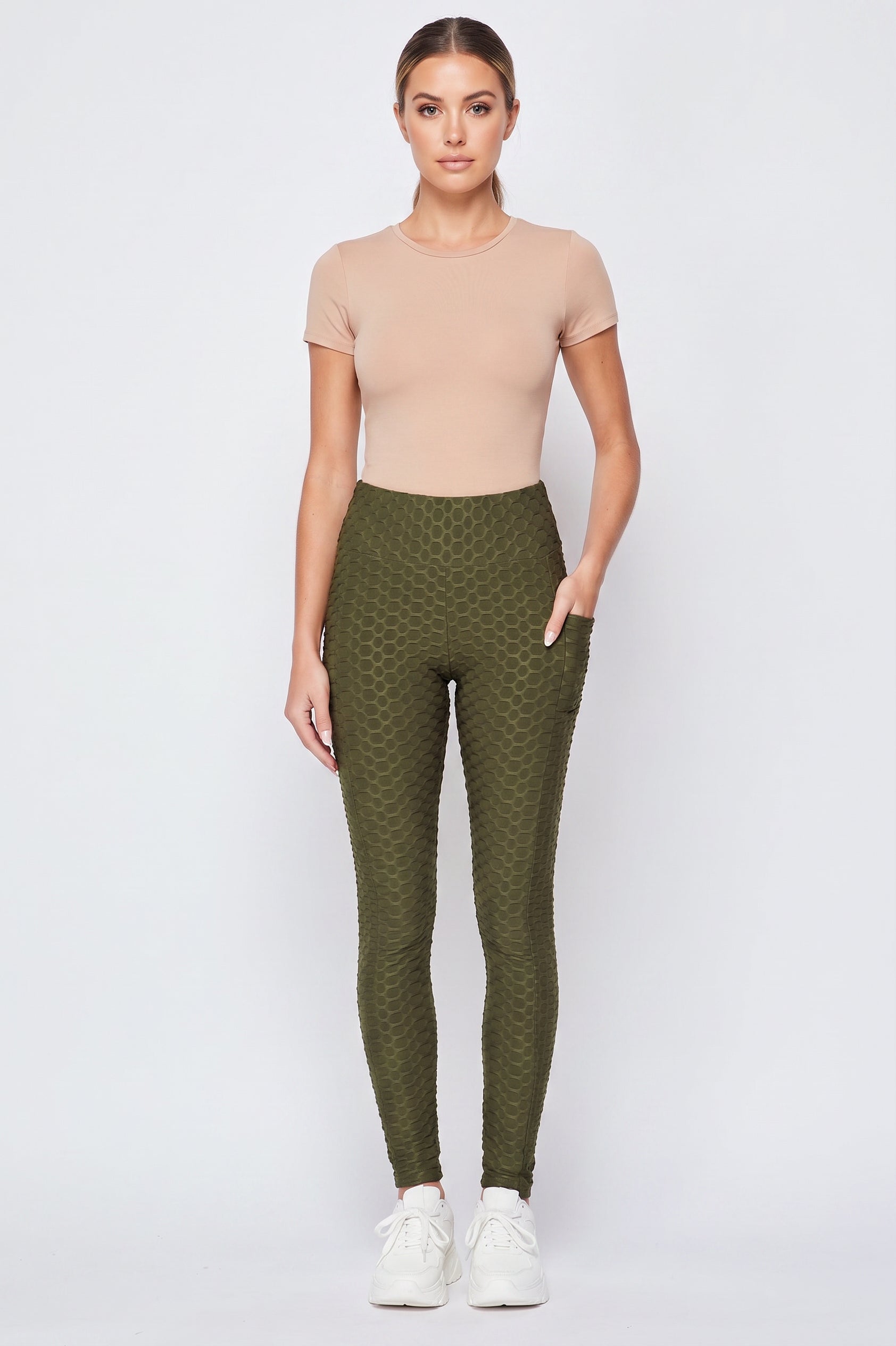 Scrunch Butt Popcorn Textured High Waisted Leggings with Pockets | Zinati (W&J)