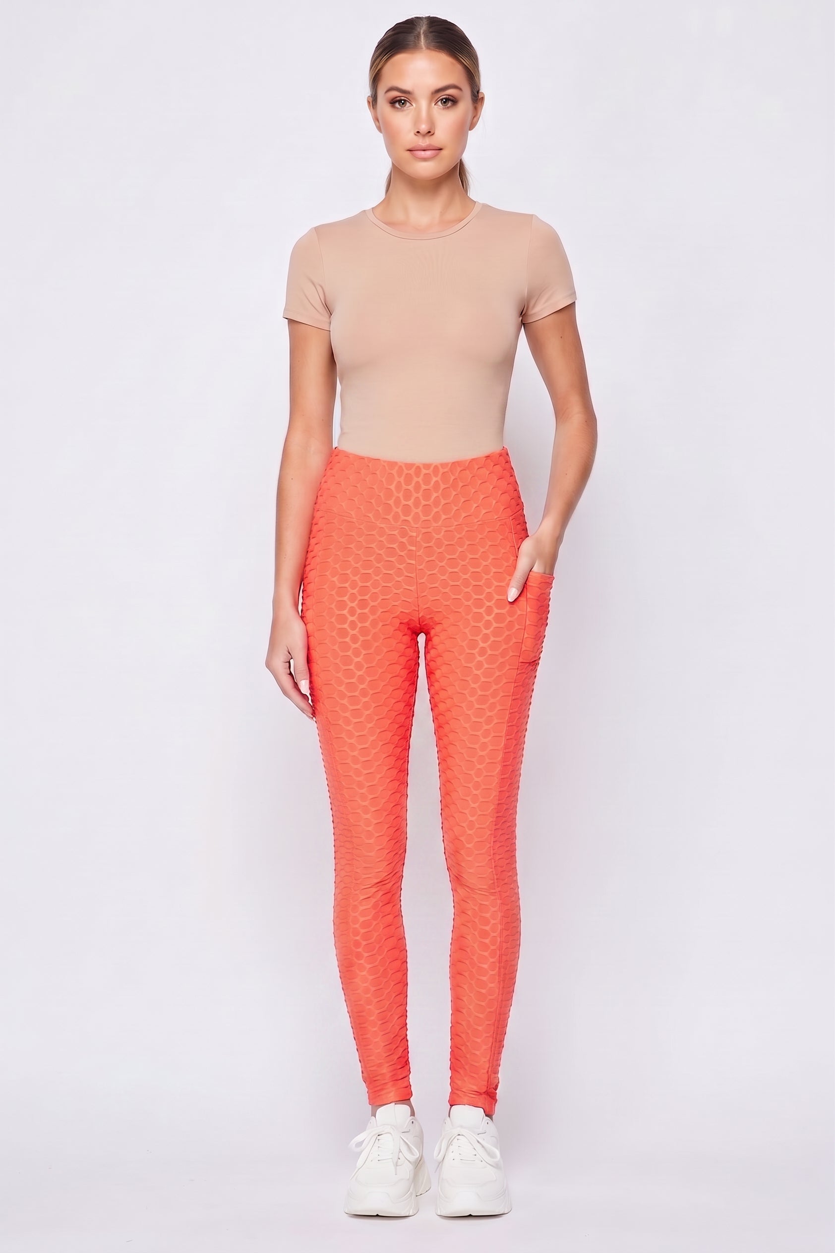 Scrunch Butt Popcorn Textured High Waisted Leggings with Pockets | Zinati (W&J)